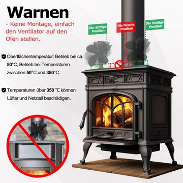 AUFUN Kaminventilator Ofenventilator mit 4 Flügeln für Kamin Holzöfen Öfen, Schwarz Kaminlüfter, Platzierung Type