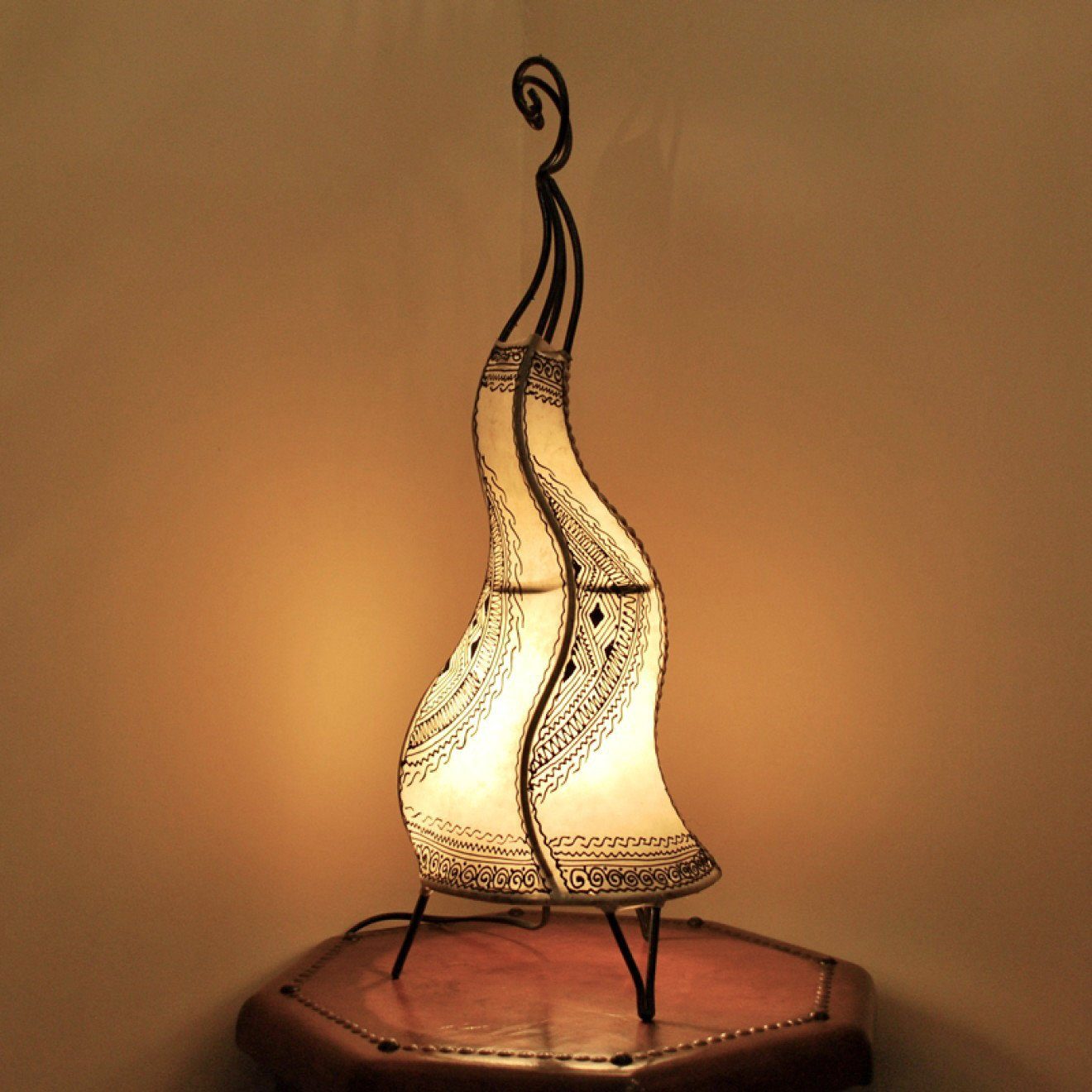 Marokkanische Natur l-artisan Leder Stehlampe, Bodenleuchte, Tischlampe CHEVAL H60cm