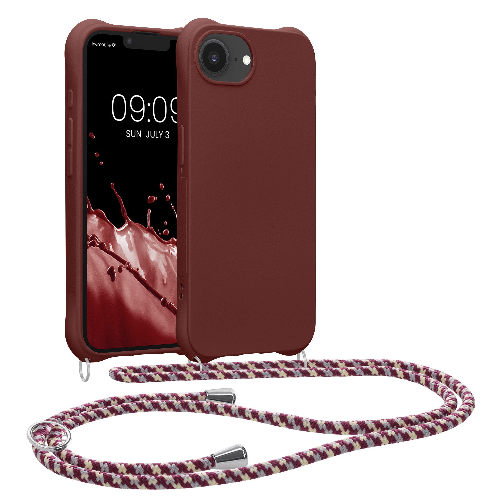 kwmobile Smartphone-Hülle Hülle für Apple iPhone 17e / iPhone 16e, mit Metall Kette zum Umhängen - Silikon Handy Cover Case Schutzhülle
