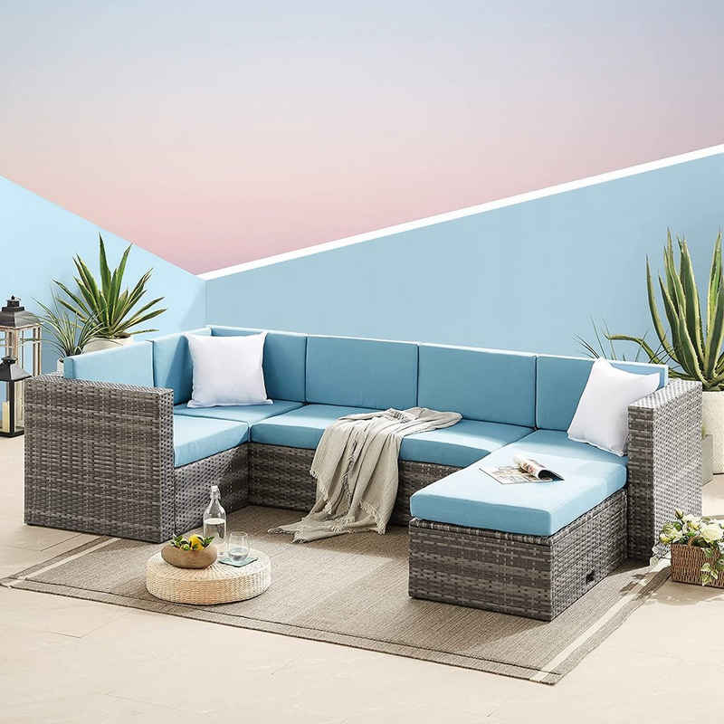 Mucola Gartenlounge-Set Gartenmöbel Rattanmöbel Gartenset Polyrattan Sitzgruppe Grau Blau Sofa, (Stück, 4-tlg., Premium-Sitzgarnitur), Hochdichter Schaumstoff