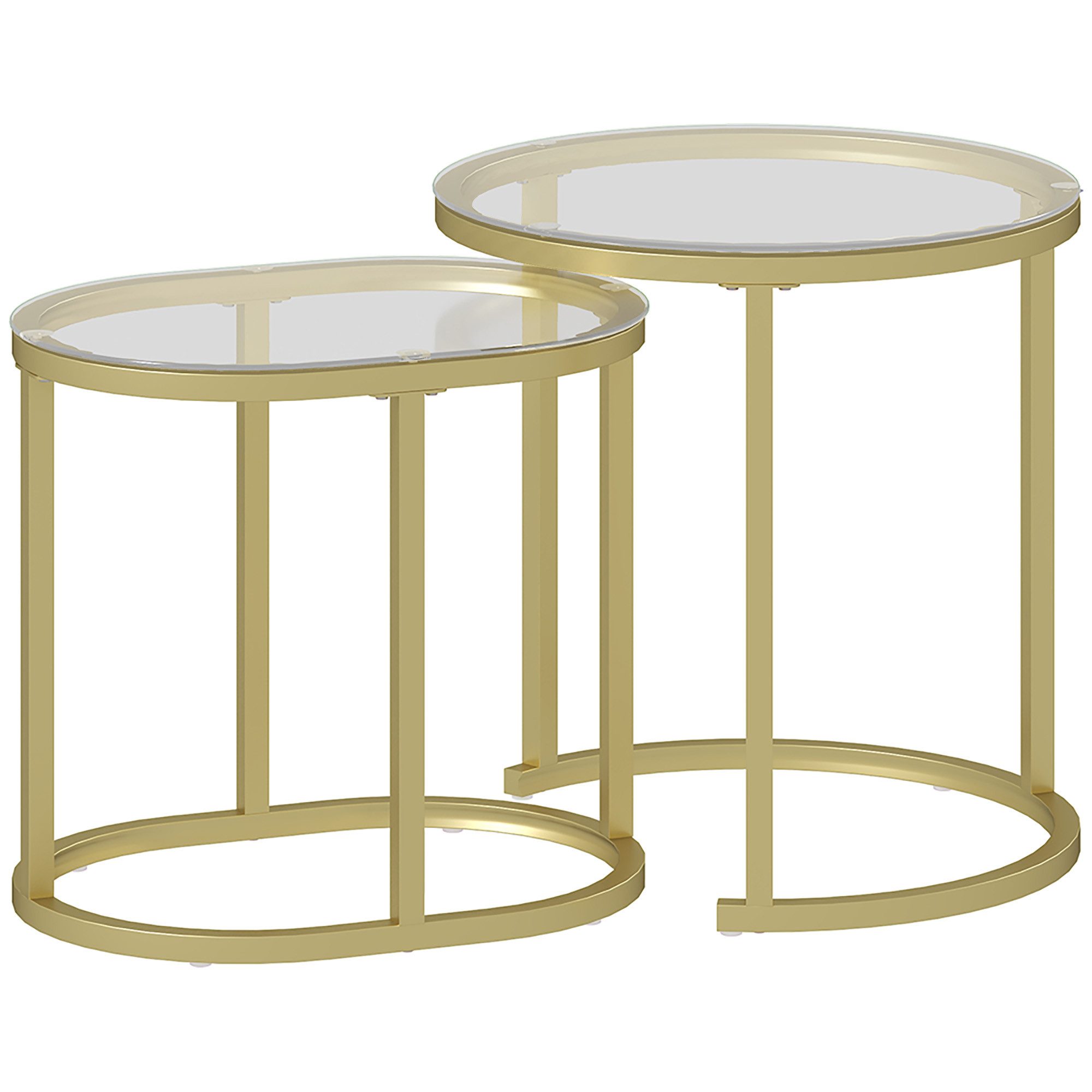 OKWISH Couchtisch 2er-Set runder Couchtisch in Gold, stapelbar mit Stahlrahmen (60x43,5x36 cm/ 50x50,5x50 cm, 2-St., Beistelltisch & Kaffeetisch für Wohnzimmer & Schlafzimmer), Platzsparendes Design für moderne Wohnungen & flexible Raumnutzung