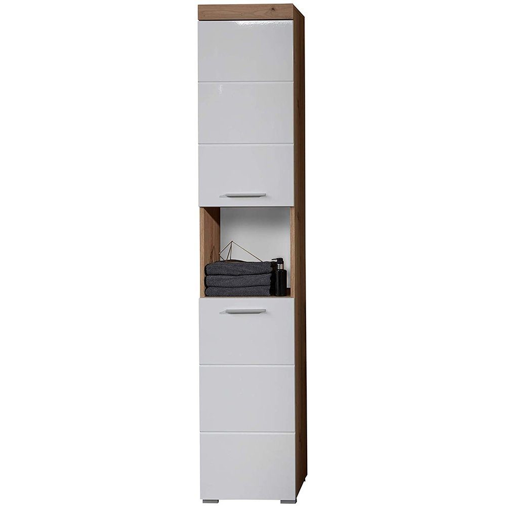 trendteam Hochschrank Amanda/Mando Badhochschrank Multifunktionsschrank Asteiche/Weiß 37x190x31cm