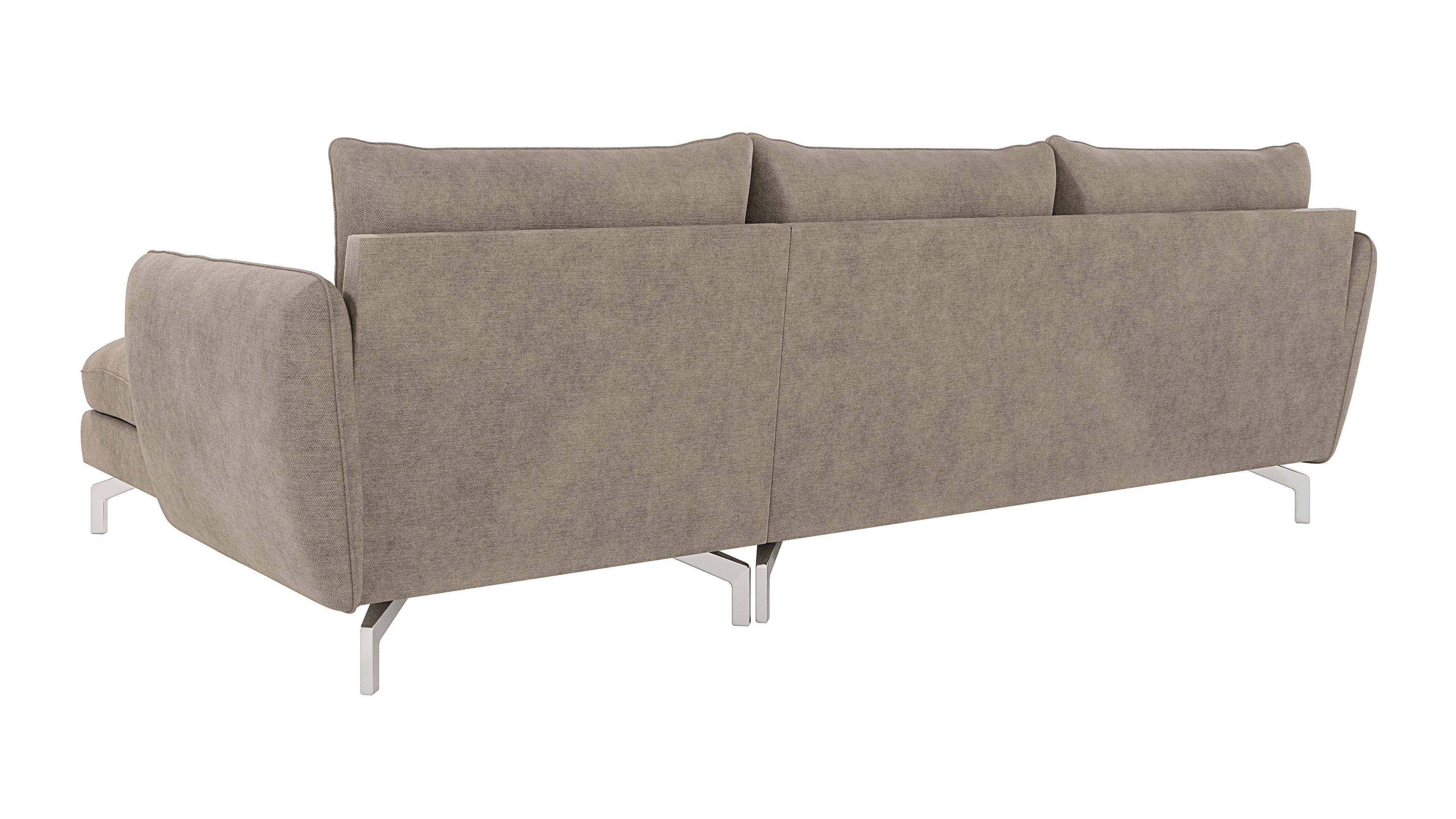 S-Style Möbel Ecksofa Modernes Füßen, mit links mane Wellenfederung oder Silber Dunkelbeige mit rechts Benita Metall mit bestellbar, mane