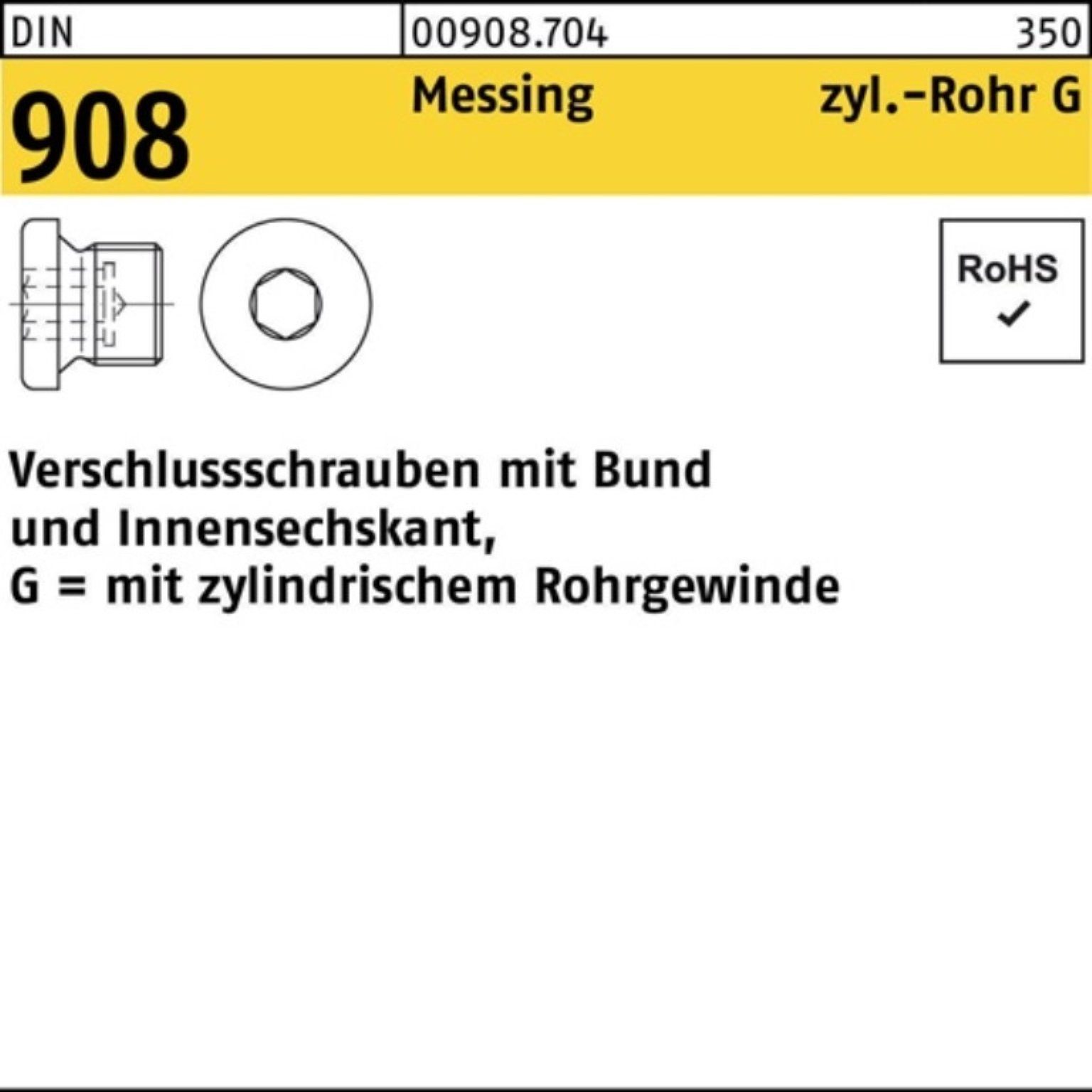 Reyher Schraube 100er Pack Verschlußschraube DIN 908 Bund/Innen-6kt G 1/4 A Messing 1