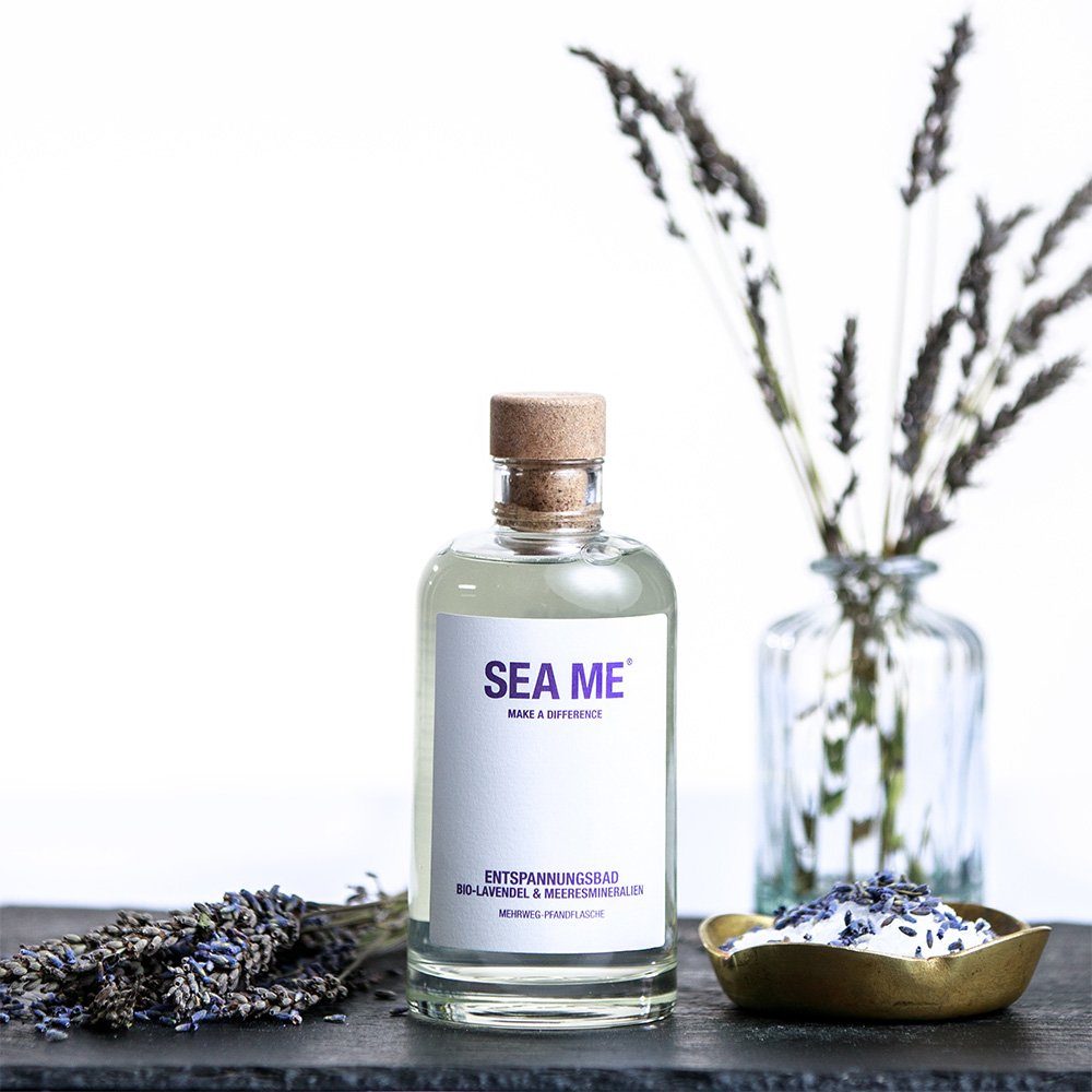 Badezusatz, Mehrweg-Glas, Bio-Lavendel, ME im SEA mit 250ml 250ml, vegan, im Entspannungsbad, Glas