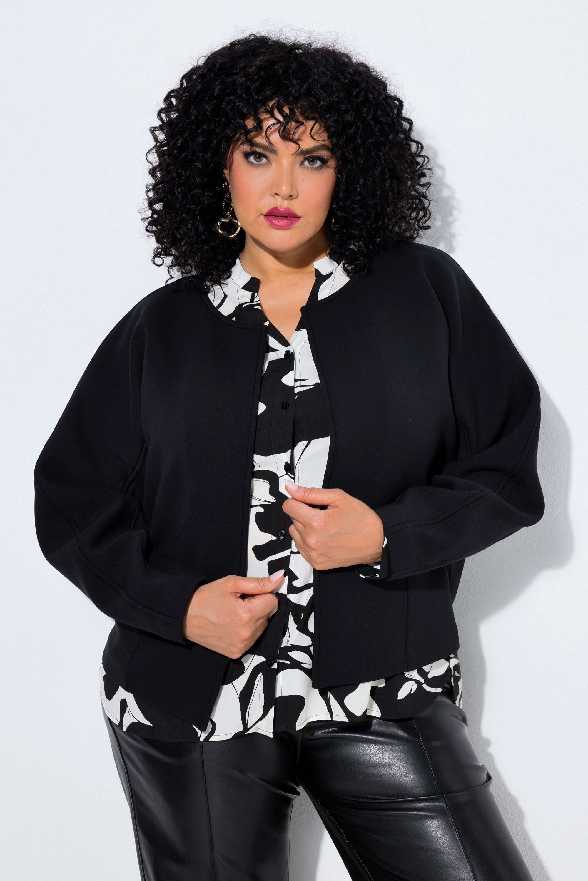 Ulla Popken Sweatjacke Oversized-Jacke Barrel fit Rundhals