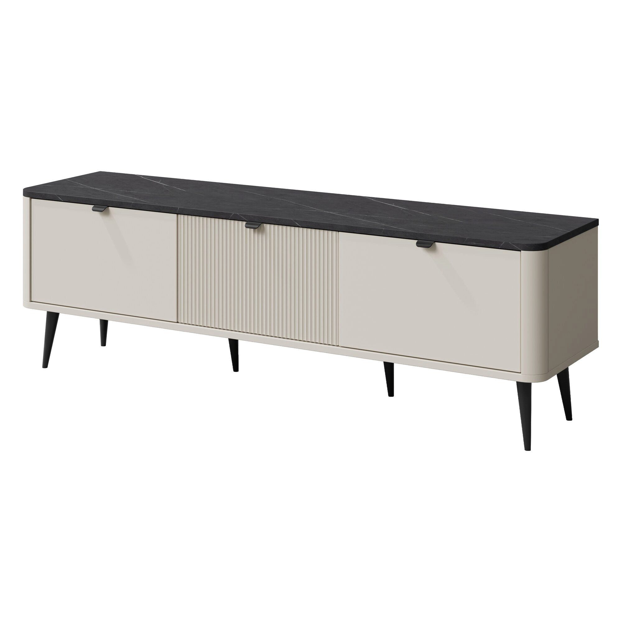 ROYAL24_MARKT Lowboard Marly TV-Lowboard 160 cm mit 3 Klappen – Kaschmir / Grauer Stein