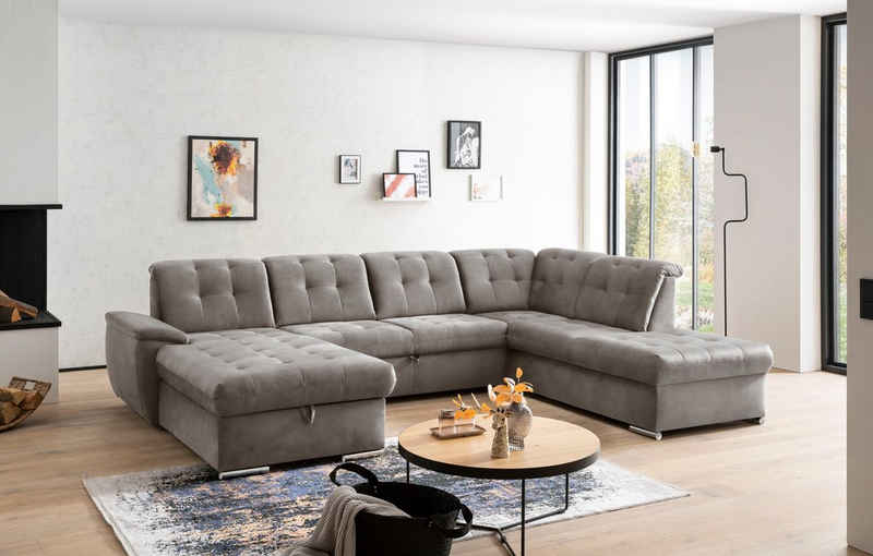 exxpo - sofa fashion Wohnlandschaft, 4 Teile, 6x Kopfteilverstellung, Wahlweise mit Bettfunktion und Bettkasten