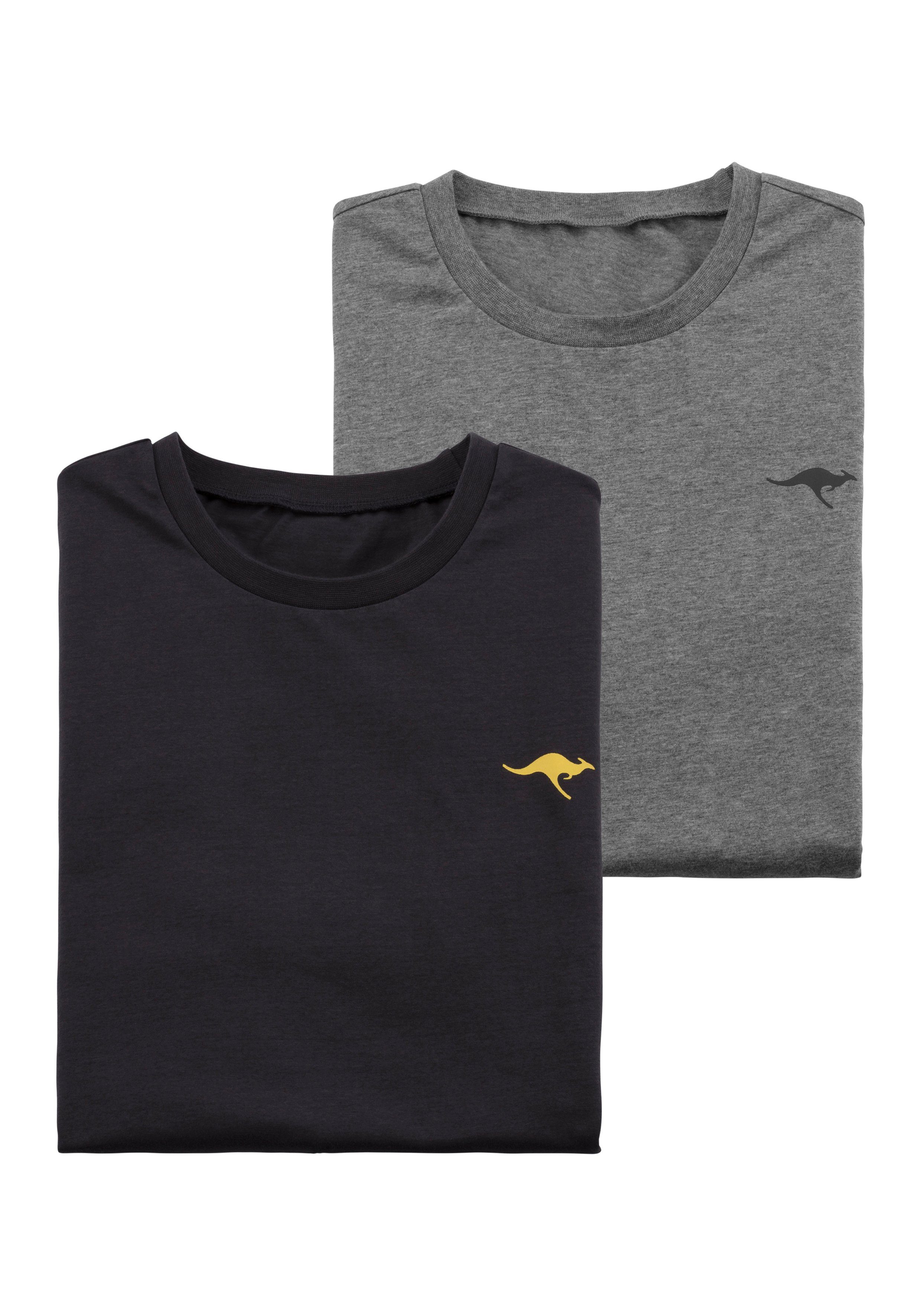 grau-meliert, mit Kurzarmshirt KangaROOS der anthrazit Print KangaROOS (2er-Pack) auf Brust