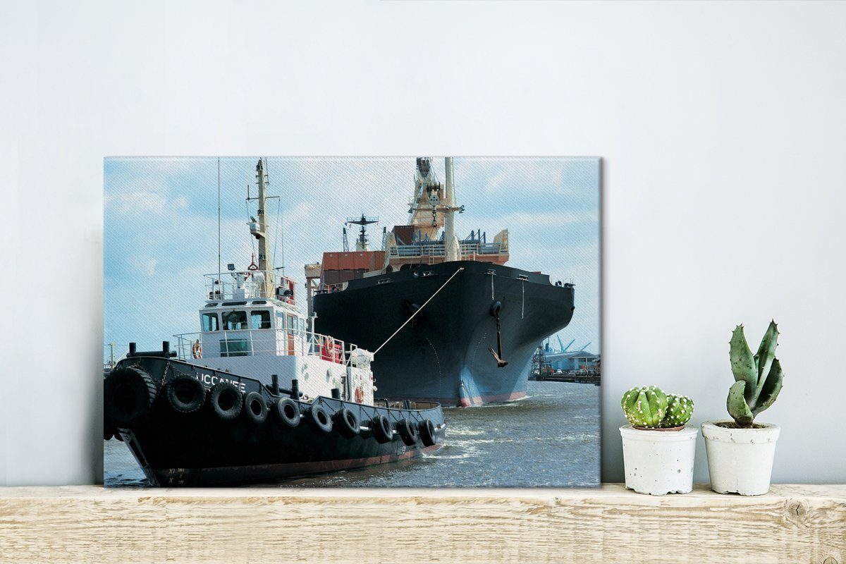 Wandbild Leinwandbild Wanddeko, cm Aufhängefertig, Leinwandbilder, Schlepper Containerschiff, (1 schleppt St), 30x20 OneMillionCanvasses®