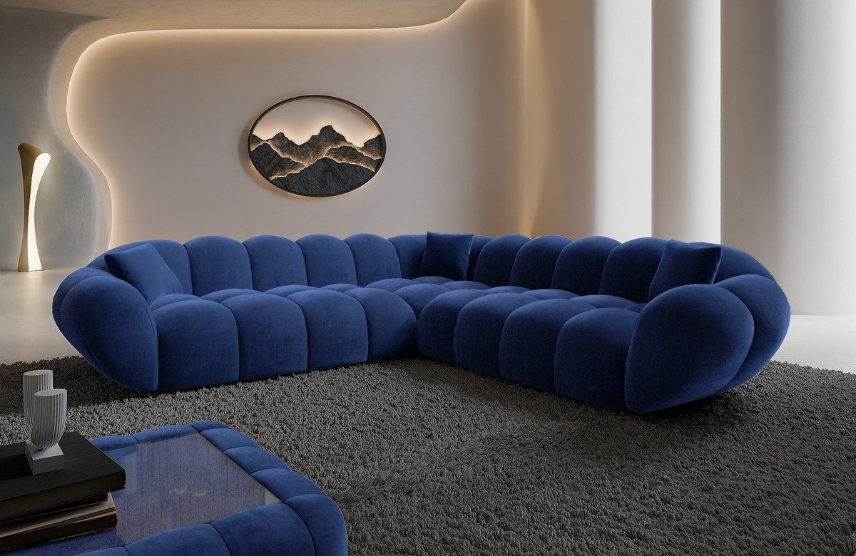 Sofa Dreams Ecksofa Maleron L Form Polstersofa, Design, 4-Sitzer, Loungesofa, Samtstoff Bezug in Dunkelblau
