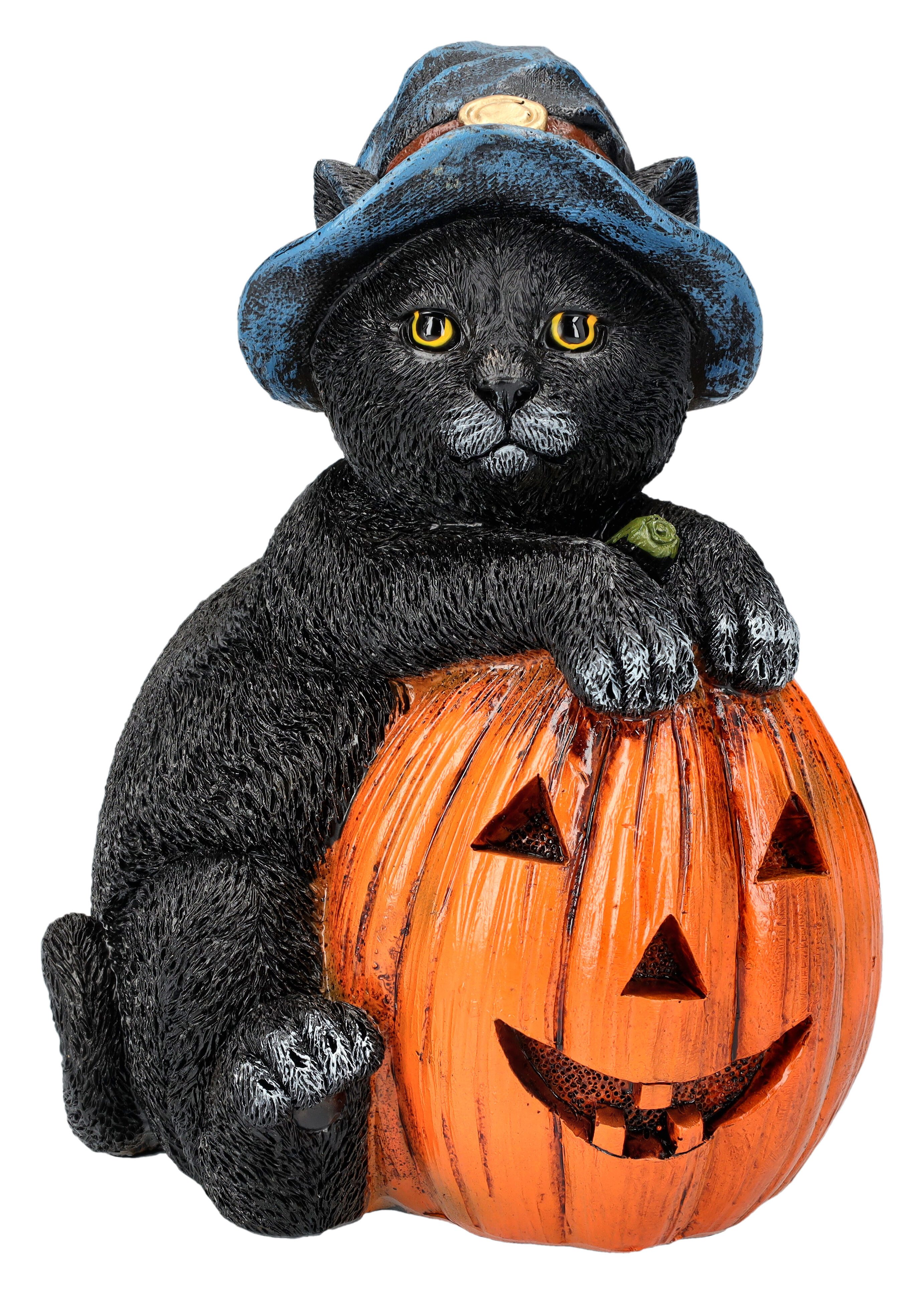Figuren Shop GmbH Tierfigur Katzenfigur Zauberer mit Kürbis - Trick or Treat - Fantasy Tierfigur