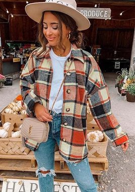 FIDDY Langarmbluse Damen Jacke Langarm Plaid Top Fashion Classic Shirt