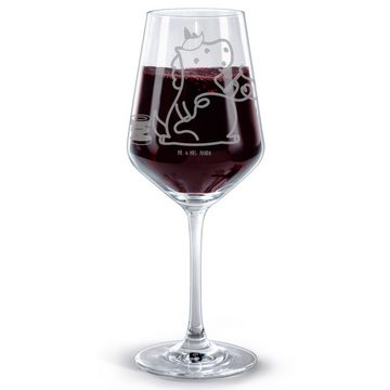 Mr. & Mrs. Panda Rotweinglas Einhorn Näherin - Transparent - Geschenk, Häkeln, Einhorn Deko, Unico, Premium Glas, Stilvolle Gravur