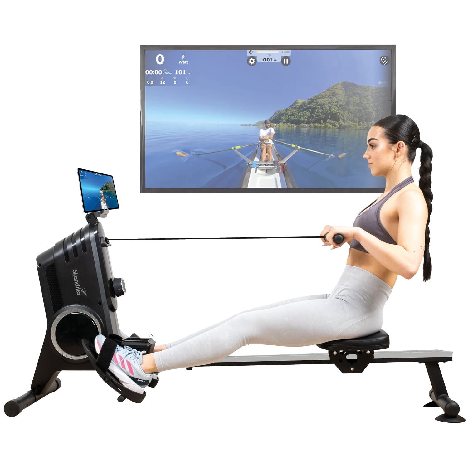 Skandika Rudergerät für zuhause, Oxford Pro, Magnetbremssystem, Bluetooth, Transportrollen, 8 Widerstandsstufen, bis 120 kg, Tablet-/Smartphone-Halterung