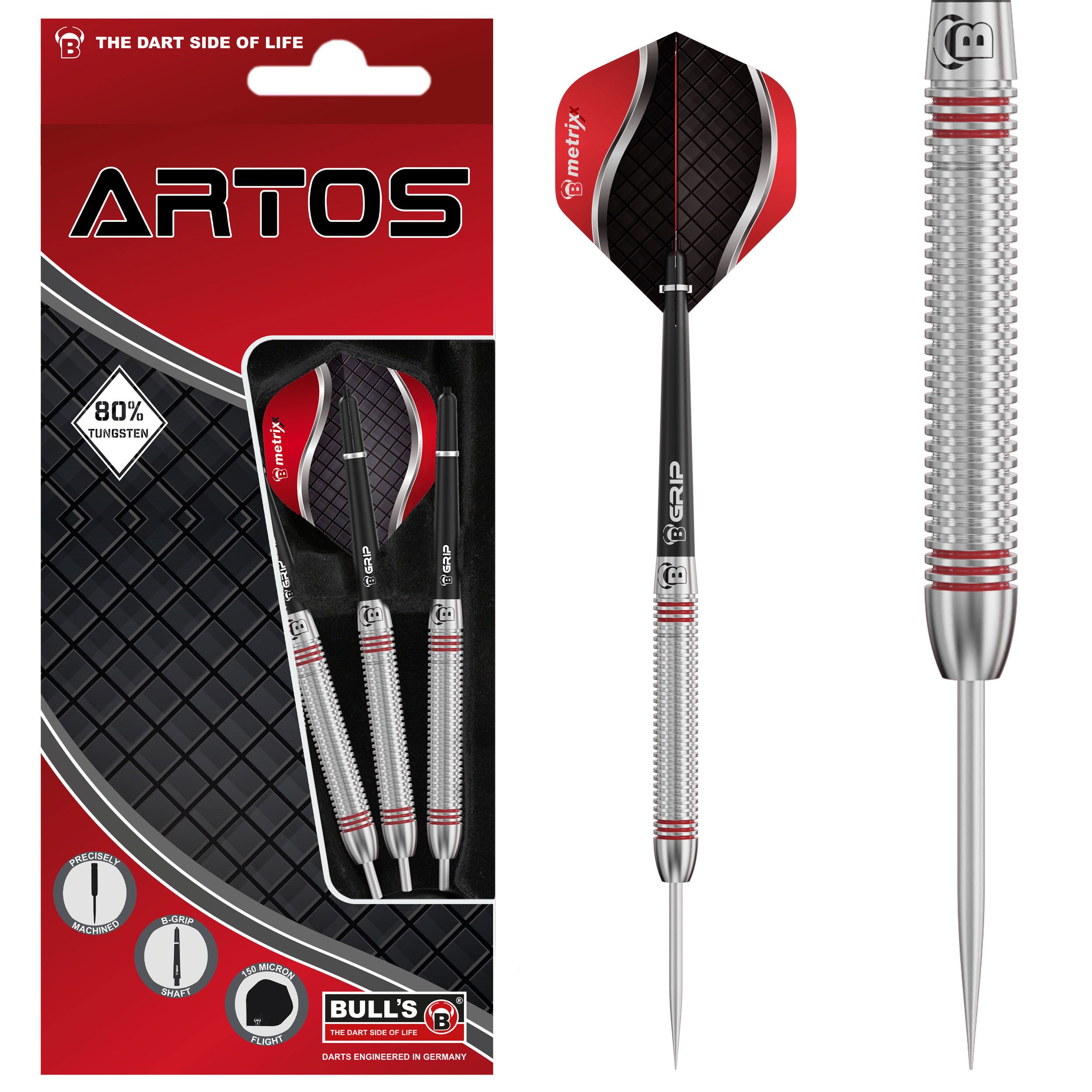 Dartpfeil Bull's Steeldarts Artos AR3, 80% Tungsten, 24g., Silber