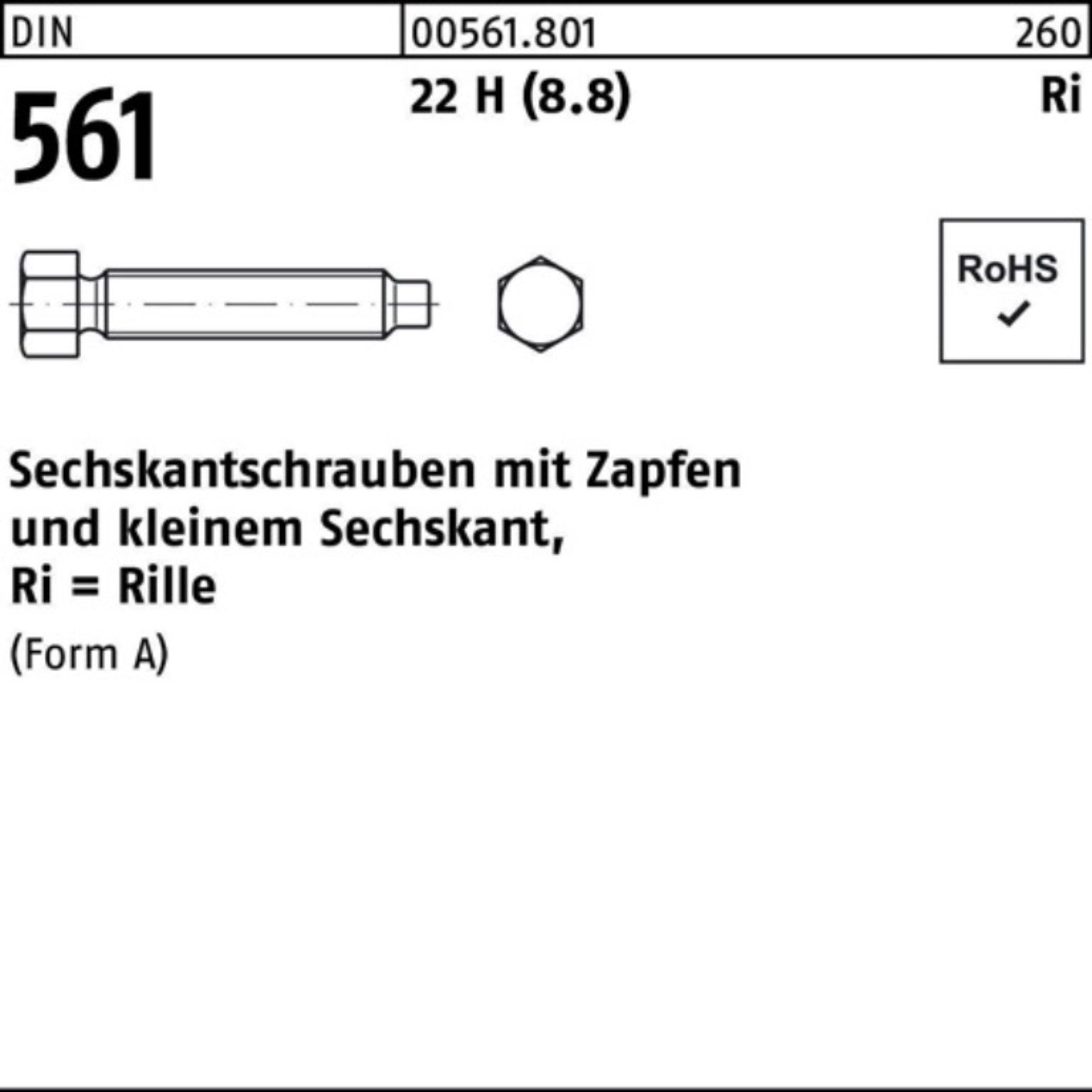 Reyher Sechskantschraube 100er Pack Sechskantschraube DIN 561 Zapfen AM 30x 80 22 H (8.8) 1 St