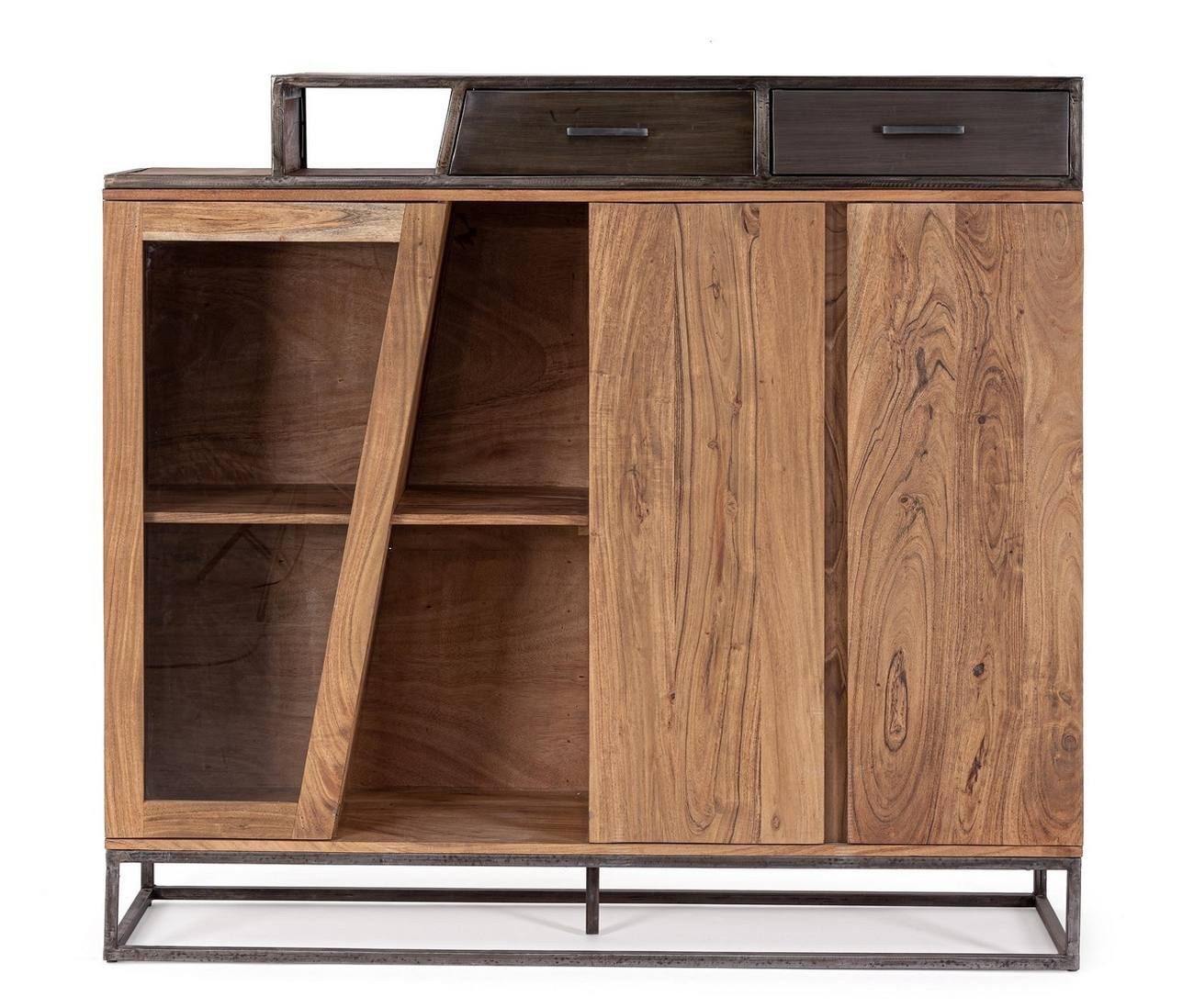 Feeling4Home Highboard Janak aus Akazienholz, 145 cm, Türen mit Magnetverschluss