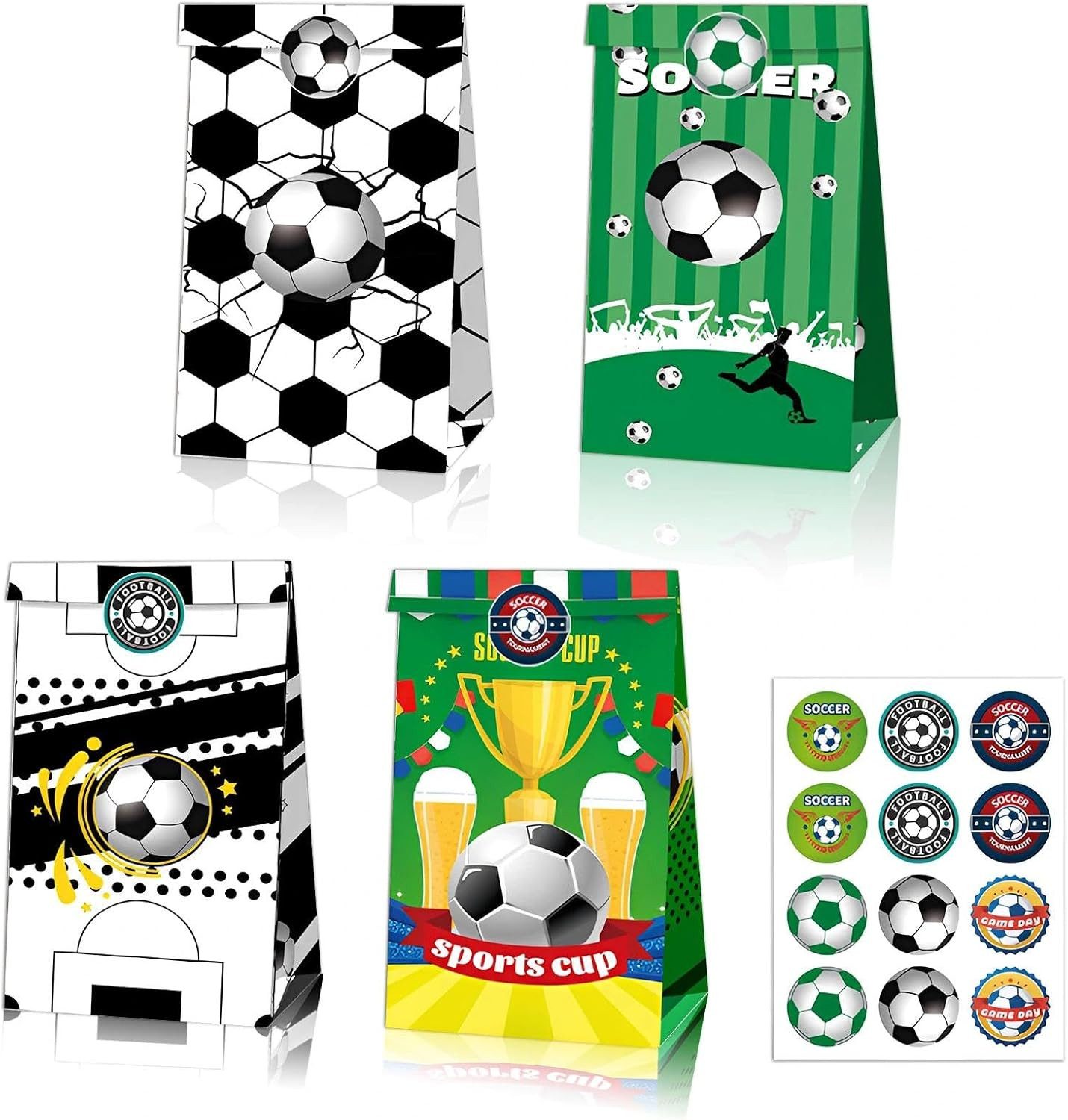 FELIXLEO Aufkleber 12x Fußball Geschenktüten Geburtstag mit Sticker, (1tlg)