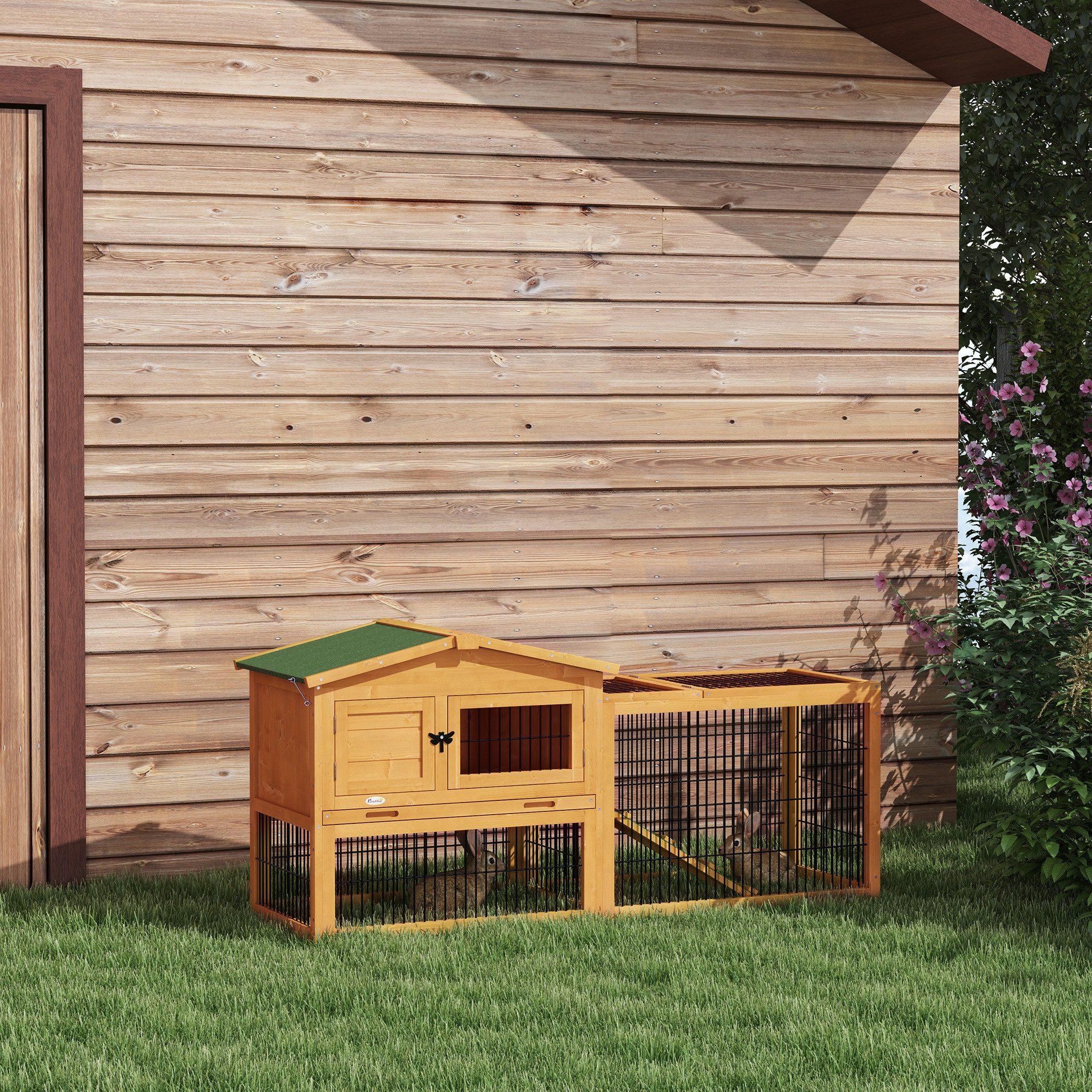 furnicato Kleintierstall Hasenstall 2 Ebenen Kaninchenstall Tannenholz 150x52x68 cm