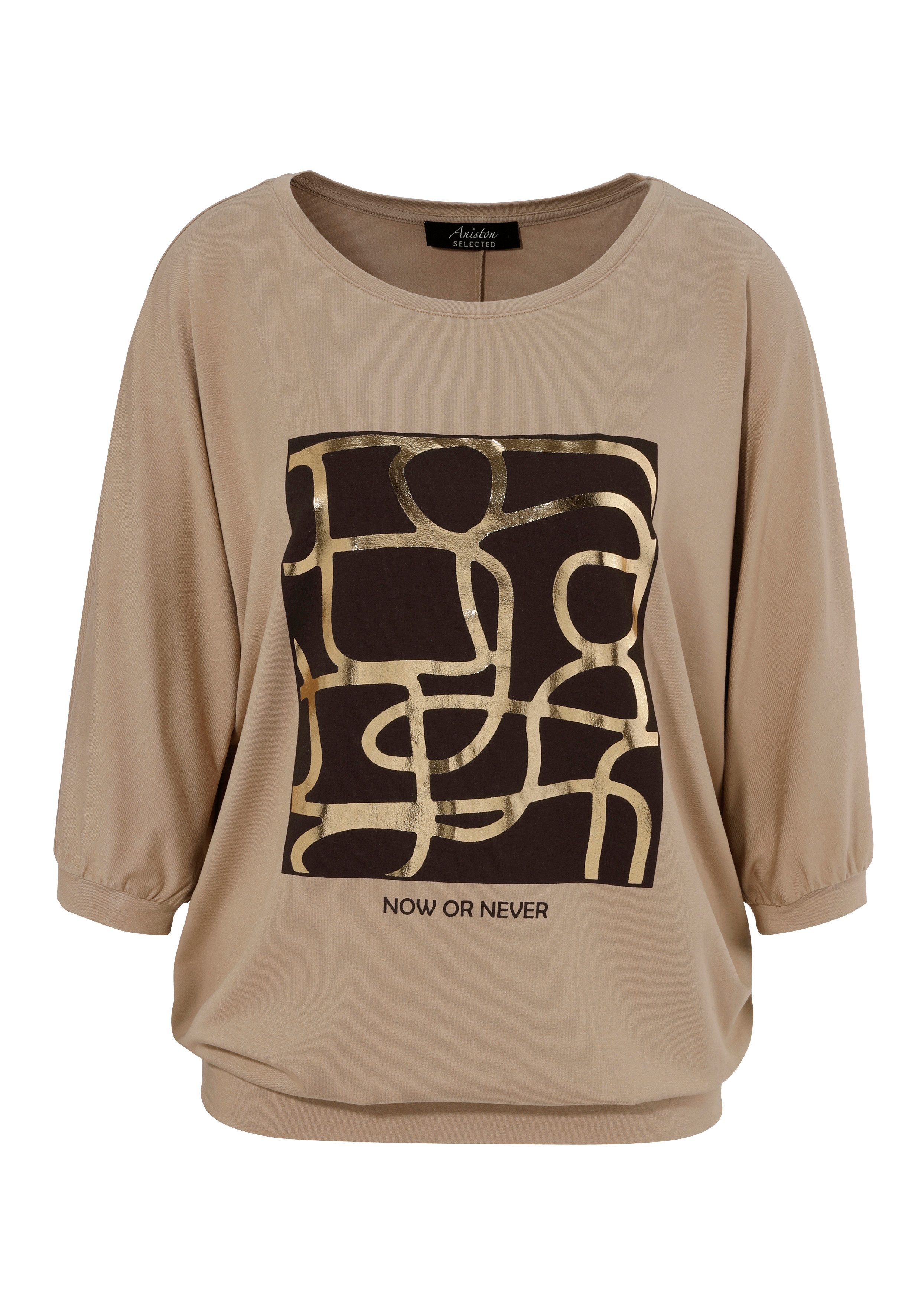 Aniston SELECTED Fledermausshirt mit goldfarbenem Folienprint