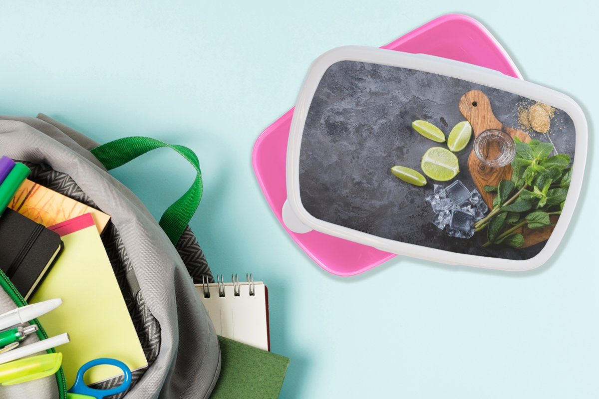 Brotbox Snackbox, MuchoWow - (2-tlg), - Kinder, für Mädchen, Obst rosa - Kunststoff, Kunststoff Schneidebrett Zitrone, Brotdose Lunchbox Glas Erwachsene,