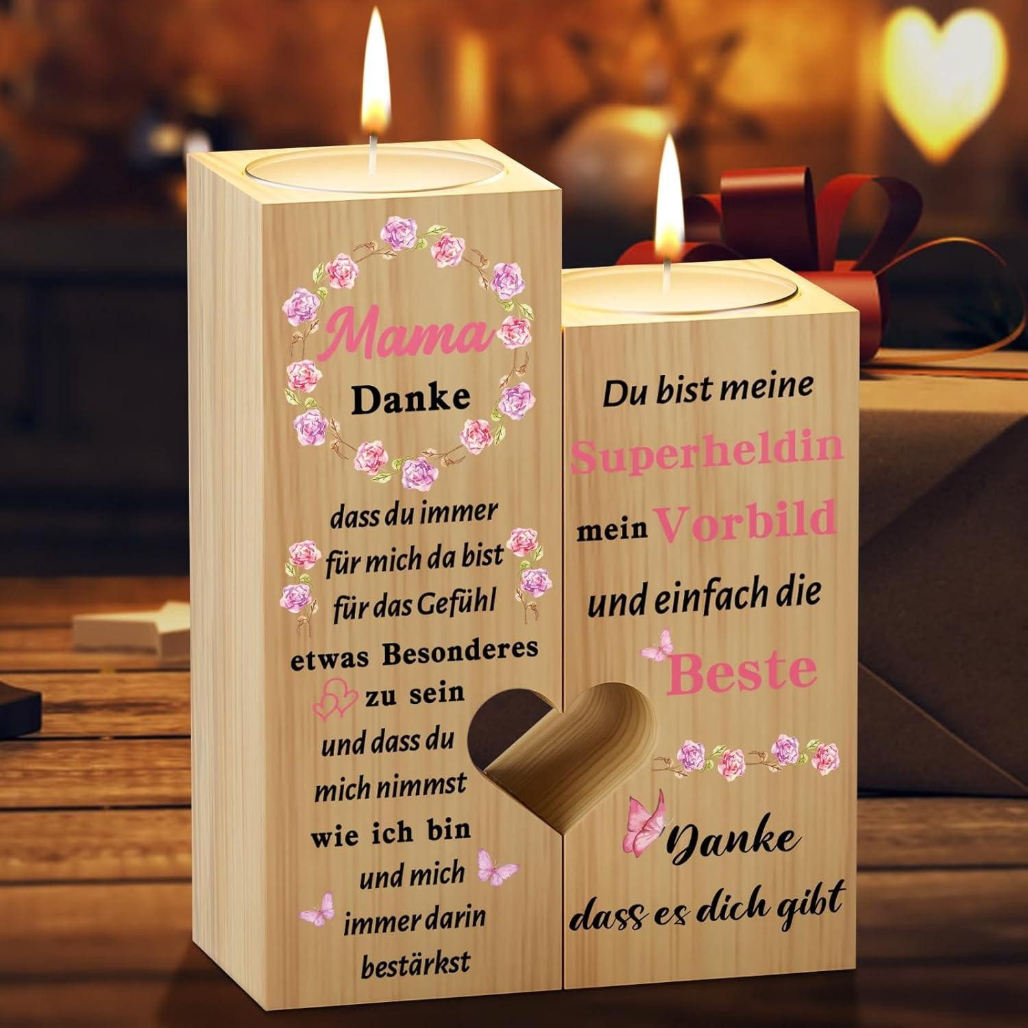 Kerzenständer Kerzenhalter Holz Herzform Mutter Geschenk Muttertag Weihnachten