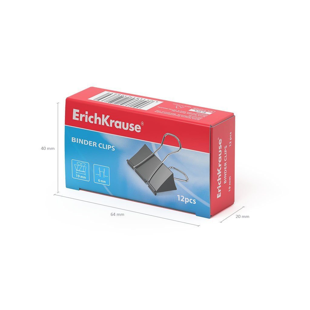 Erich Krause Büroklammer, Foldback Klammern 19mm Metall 12 Stück Schwarz