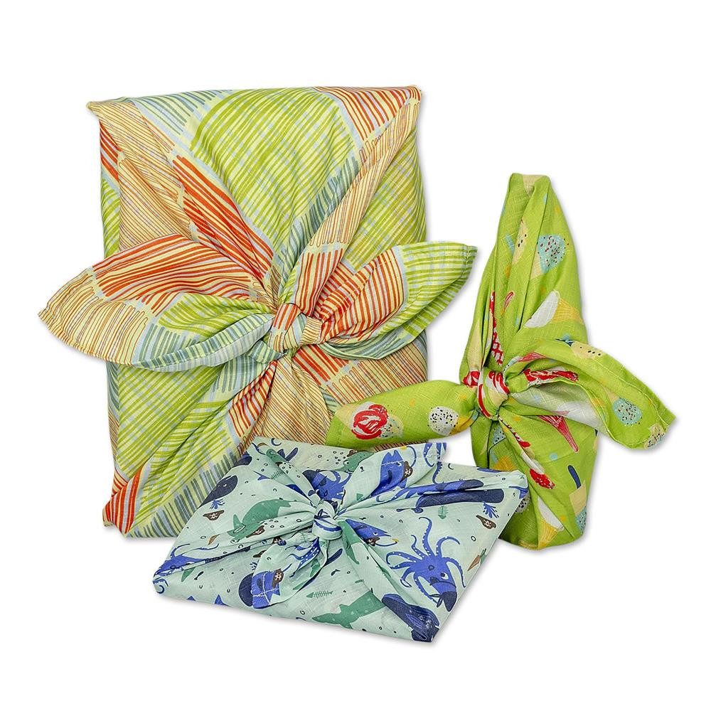 Roth Geschenkpapier Geschenktuch, 3er Set, Sommer, Geschenke verpacken auf Japanische Art