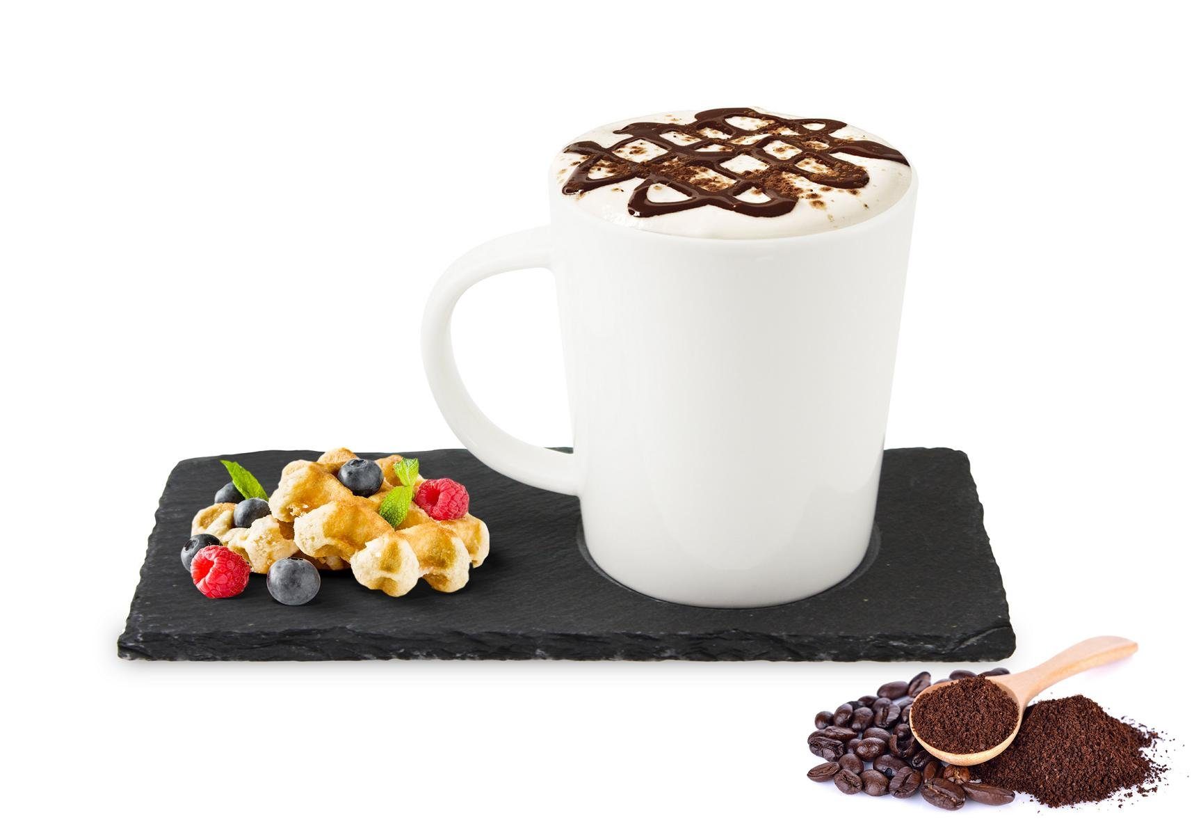 Sendez Becher 6 Kaffeetassen mit Schieferuntersetzern Kaffeebecher Teetasse Becher, 6-tlg., Porzellan