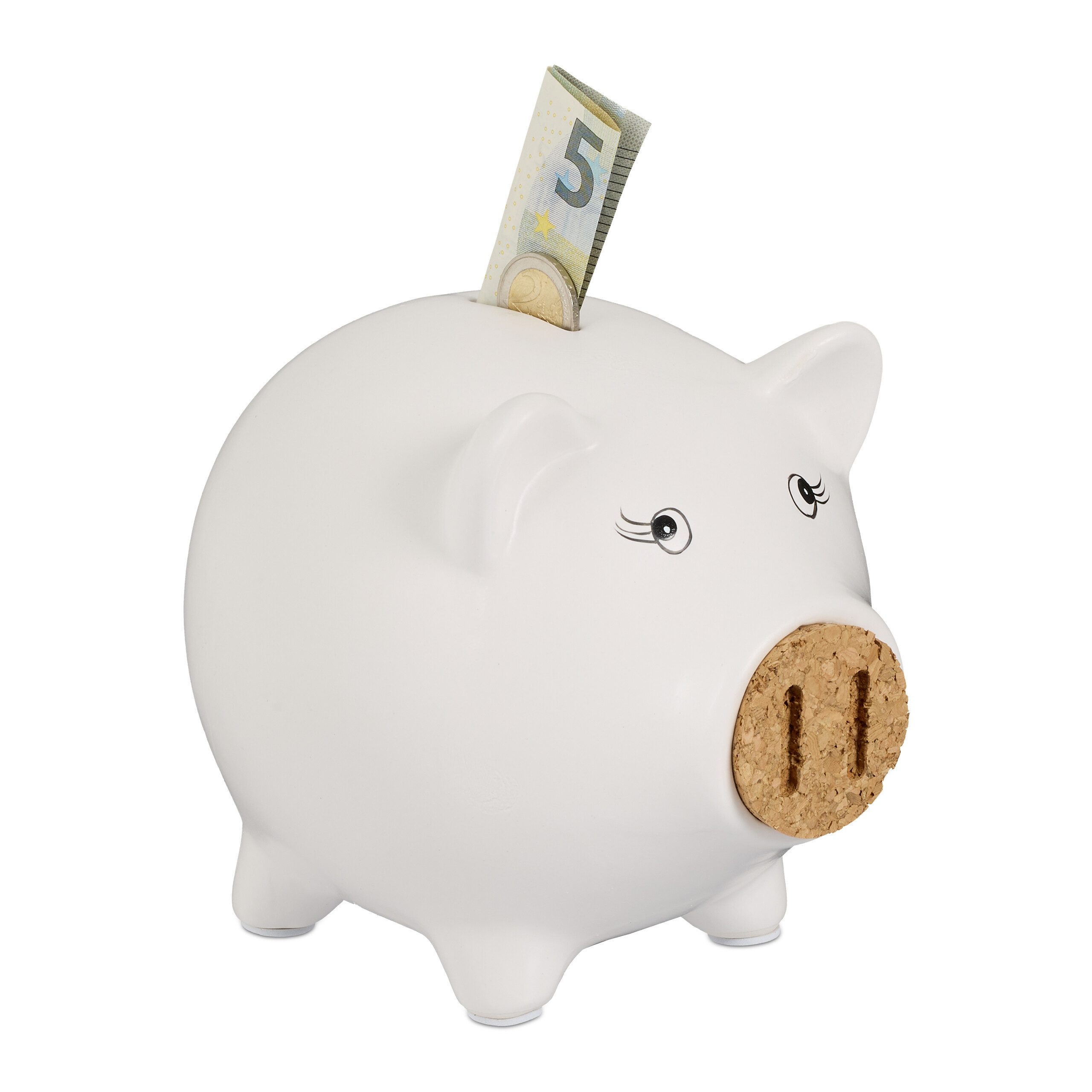 relaxdays Spardose Weißes Sparschwein mit Korknase günstig online kaufen