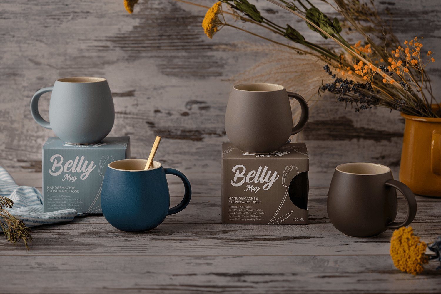Sallys Tasse Belly Mug, handgemacht aus 400 ml, langer Wärmespeicher durch 100 % Steingut