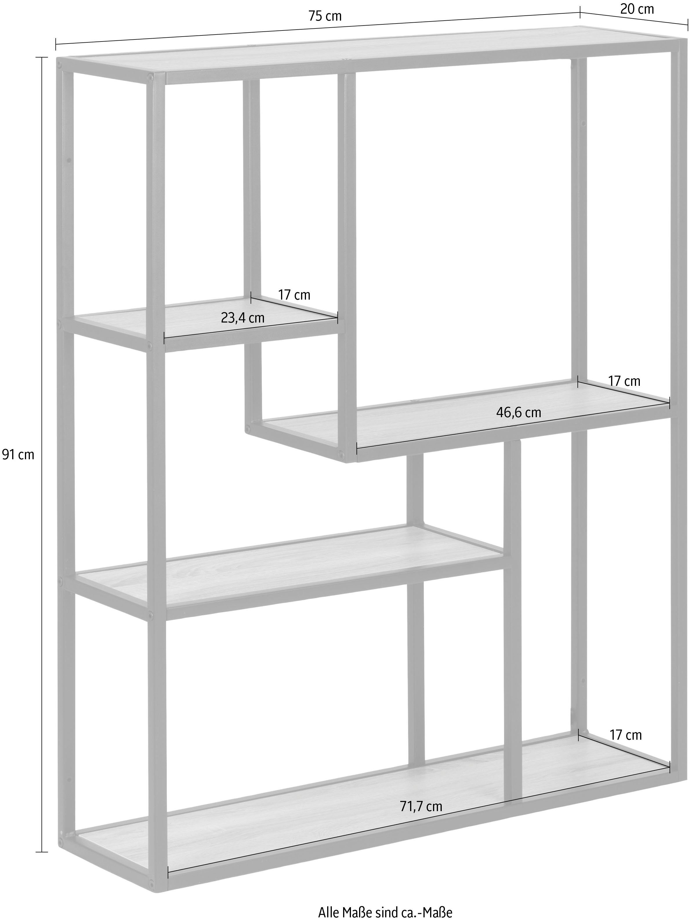 ACTONA GROUP asymmetrische Wandregal, / matt im Metallgestell schwarz Eiche Details Einlegeböden, Industrie-Look, 3 Sonoma
