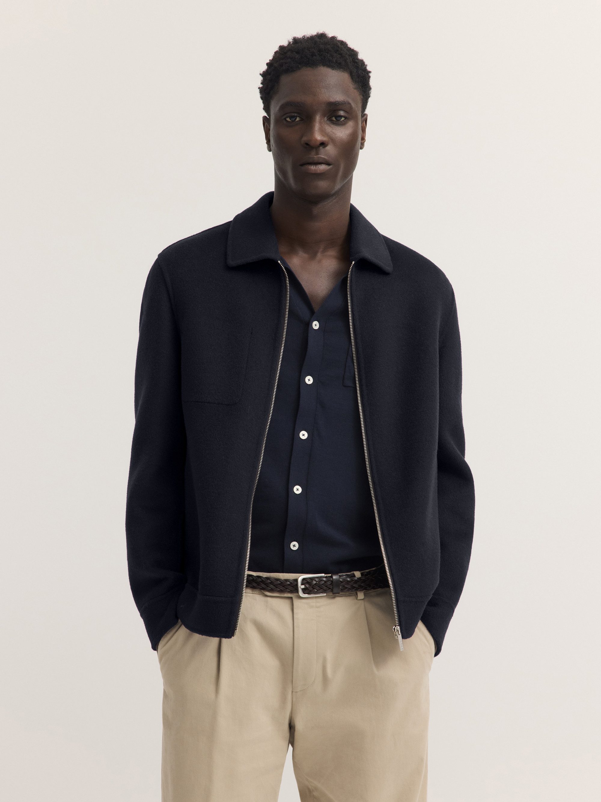 bugatti Blouson Regular Fit Regular Fit Wolle Handmade Umlegekragen