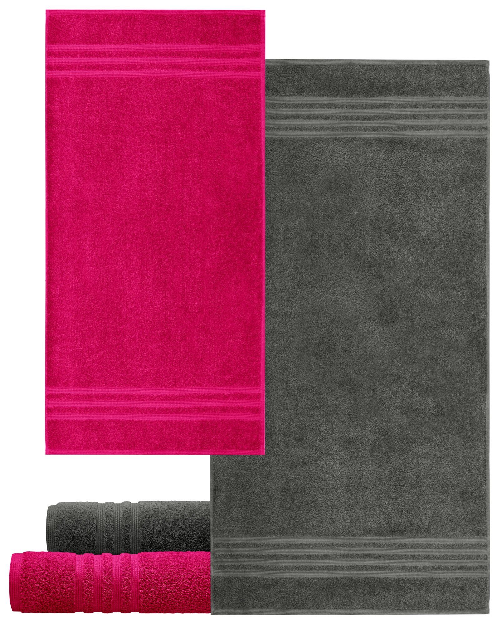Handtücher Farbkombi: Lashuma London, Bad Set rot 50x100 Handtuch Einfarbige - - cm und Rhabarber 2x 4-tlg), 70x140 Anthrazit grau Frottee, je (Set,