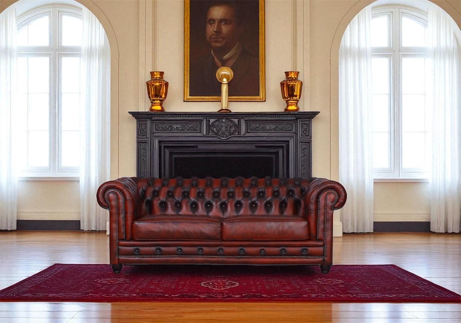 Salottini Chesterfield-Sofa Edles Sofa Chesterfield 2-Sitzer Couch Arsenal Ledersofa Salottini rot, 1 Teile, Handarbeit