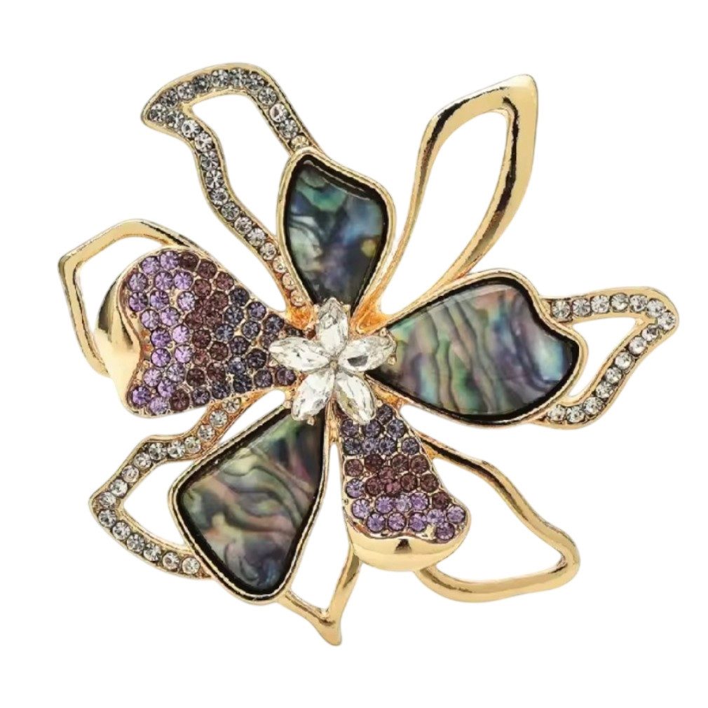 Dark-Desires Brosche Große Blumen-Brosche mit Perlmutt & Strass vintage 5,7 cm, Damen Brosche vintage Accesssoire retro Anstecknadel