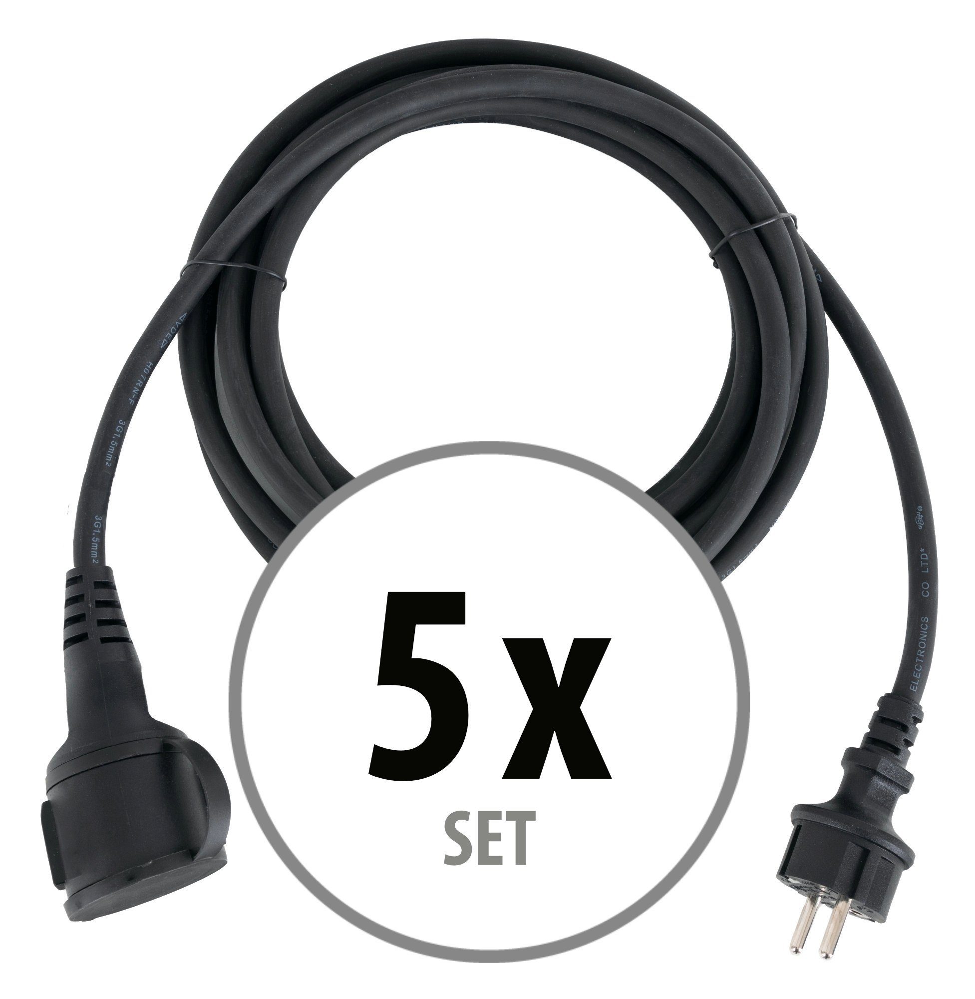 Stagecaptain Verlängerungskabel Aussenbereich 5m, IP44, H07RN-F Kabel (3x 1,5 mm) Verlängerungskabel, Schuko, Schutzkontakt (500 cm), Gummiummantelt - Mit Kindersicherung und Abdeckkappe