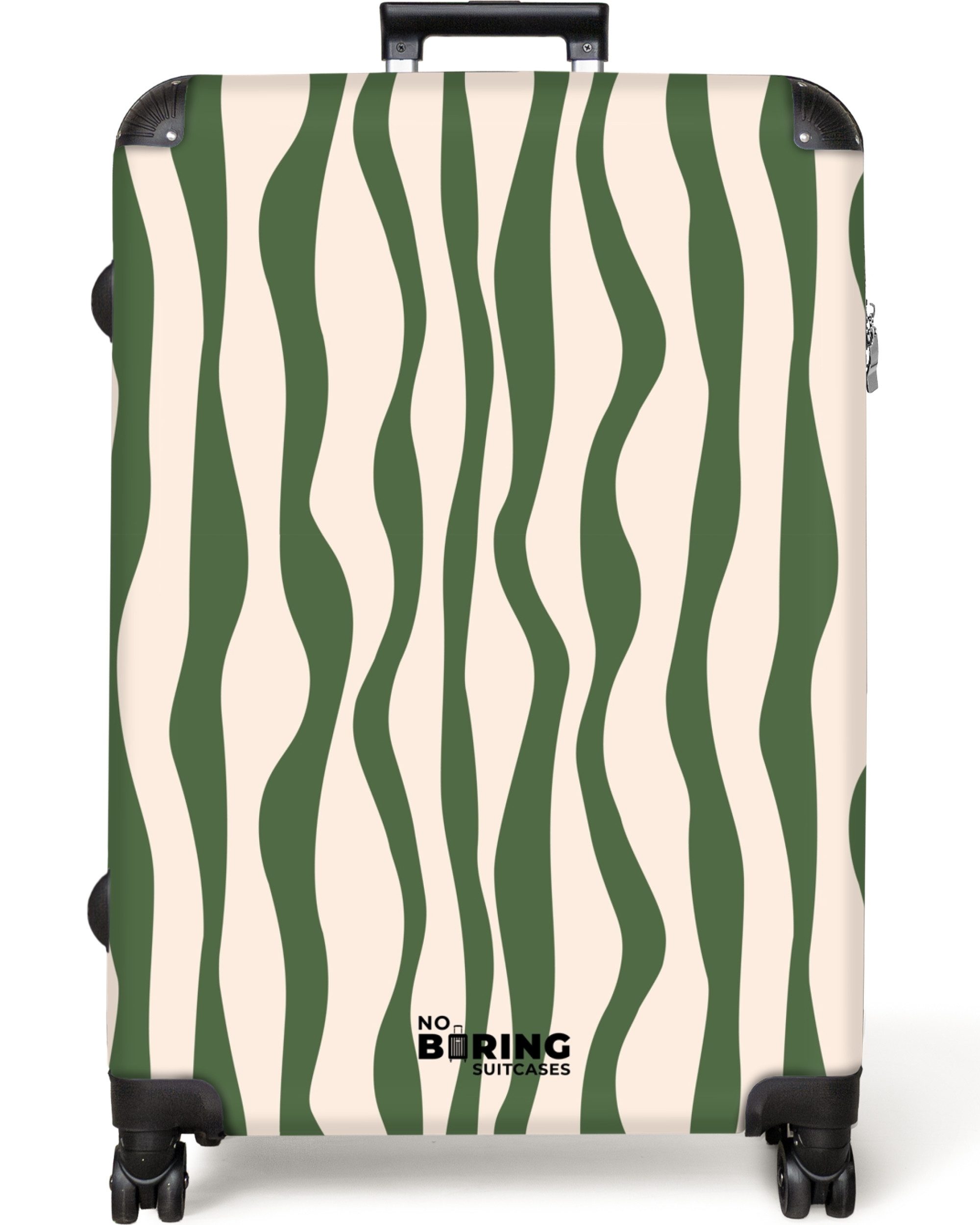 NoBoringSuitcases.com© Hartschalen-Trolley Beige mit grünen Linien günstig online kaufen