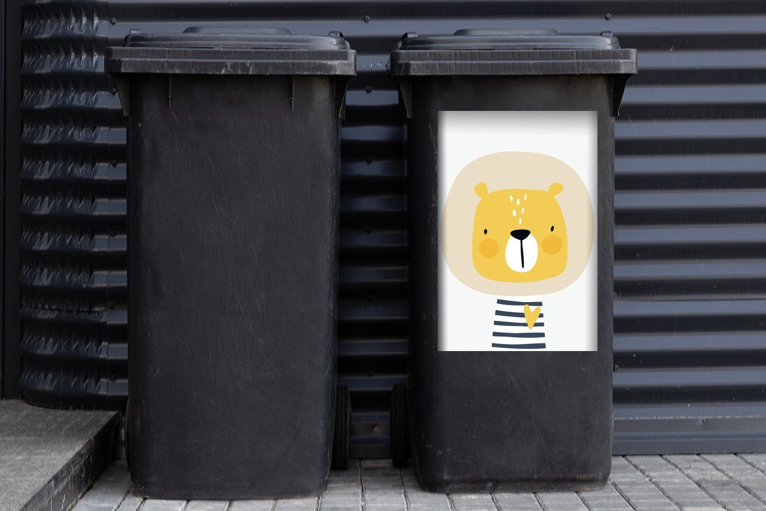 Mülltonne, (1 - - St), MuchoWow Tiere Sticker, Wandsticker Kind Container, - Löwe Mülleimer-aufkleber, Kinder - - Herz Abfalbehälter Illustration