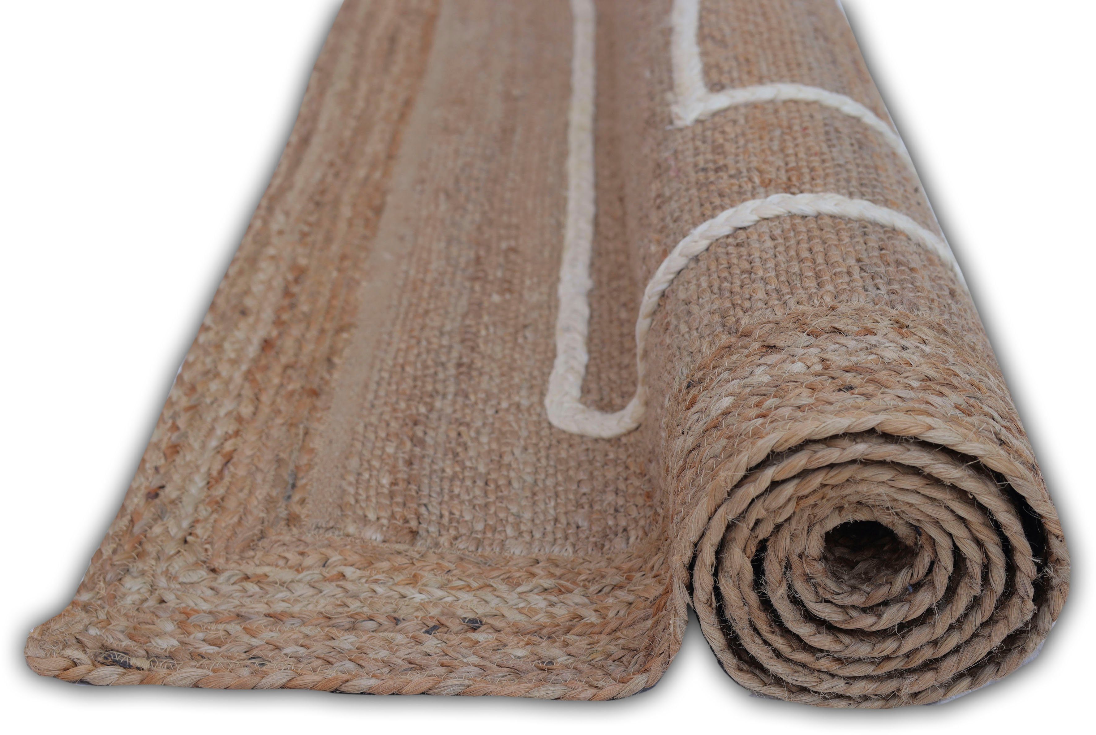 mm, Nilay, Teppich creme/natur 7 Leonique, mit 100% Teppich Bordüre, Höhe: rechteckig, pflegeleicht Geflochtener aus Jute,