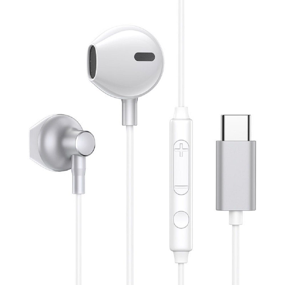 JOYROOM In-Ear USB Typ-C Kopfhörer Fernbedienung Anschluss Silber Ohrhörer USB-C mit In-Ear-Kopfhörer