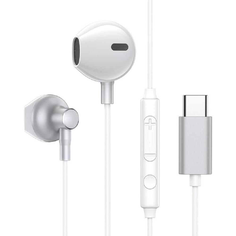 JOYROOM In-Ear USB Typ-C Ohrhörer Kopfhörer Anschluss Fernbedienung Silber mit USB-C In-Ear-Kopfhörer