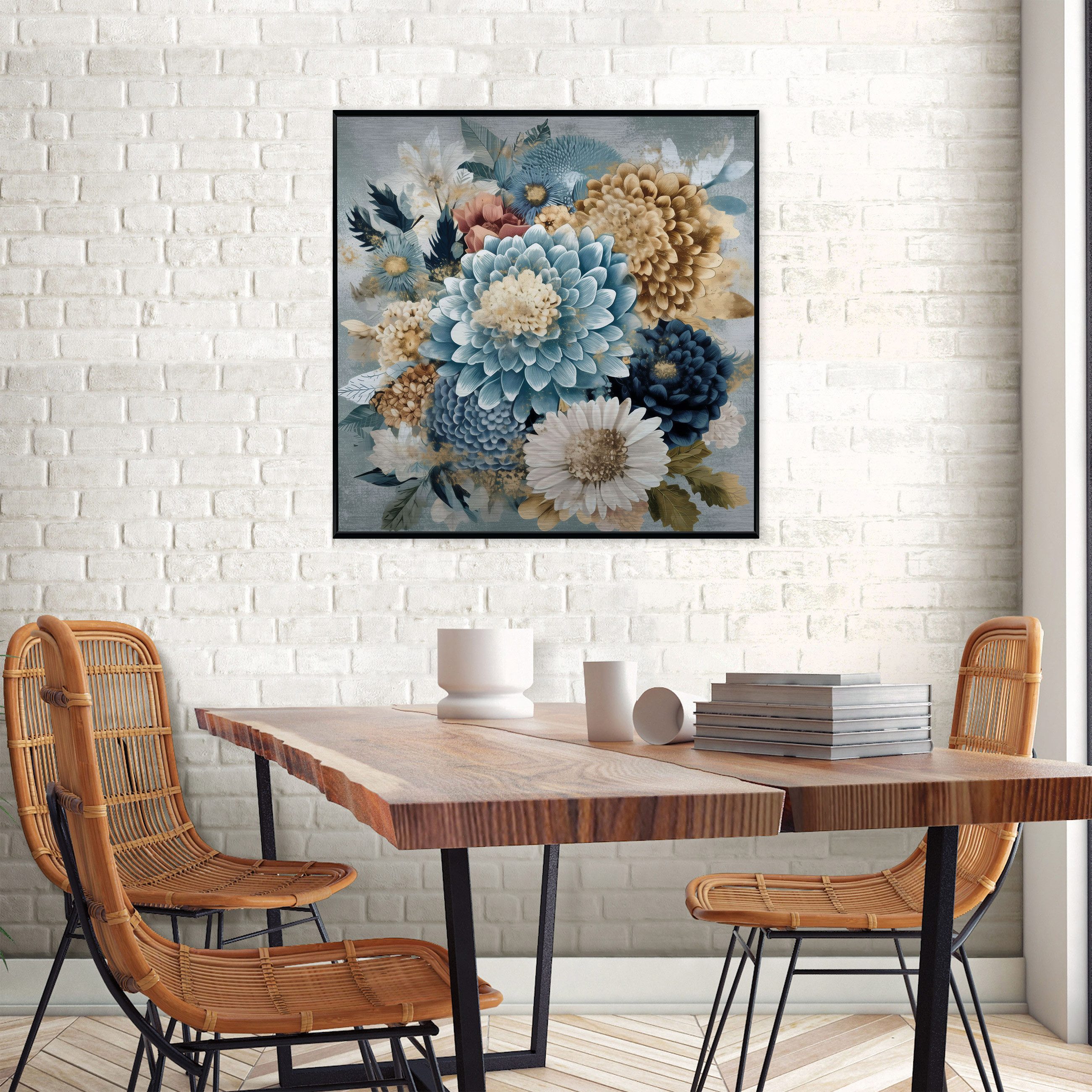 Wallarena Metallbild Blumen Pfingstrosen - Blau - Modern - Quadrat - Schlafzimmer, Blumen, 50x50cm