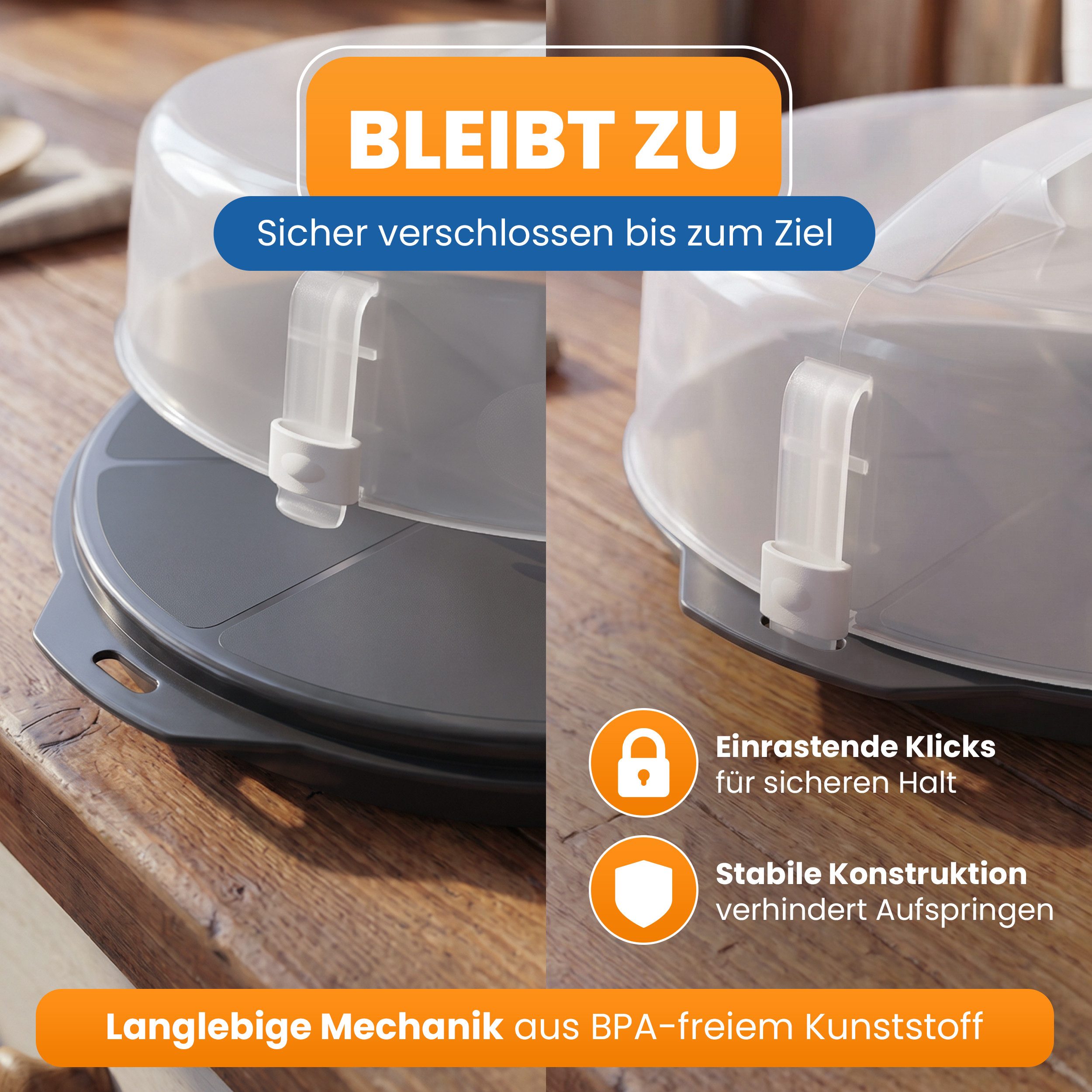 EUROHOME Tortenglocke Tortenbehälter - Kuchenbehälter mit Tragegriff und Klickverschluss,(1-tlg., Kuchencontainer 32 x 14 cm) Sichere Transportbox für Kuchen und Torten