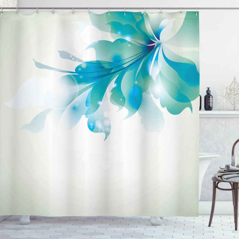 Abakuhaus Duschvorhang »Moderner Digitaldruck mit 12 Haken auf Stoff Wasser Resistent« Breite 175 cm, Höhe 180 cm, Floral Blau Ombre Blumen
