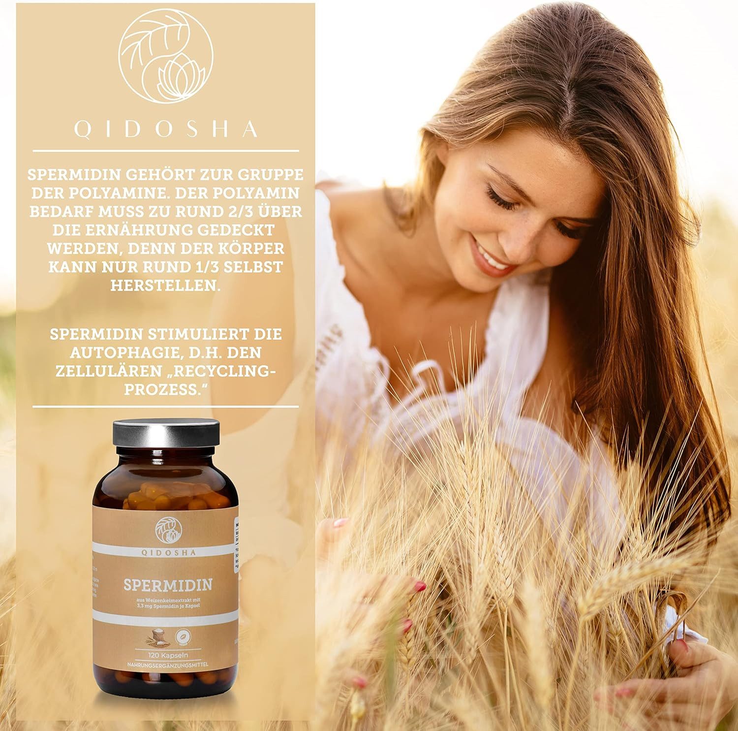 QIDOSHA Spermidin aus Weizenkeim-Extrakt Kapseln, 120 St., 93.6 g, Laborgeprüft