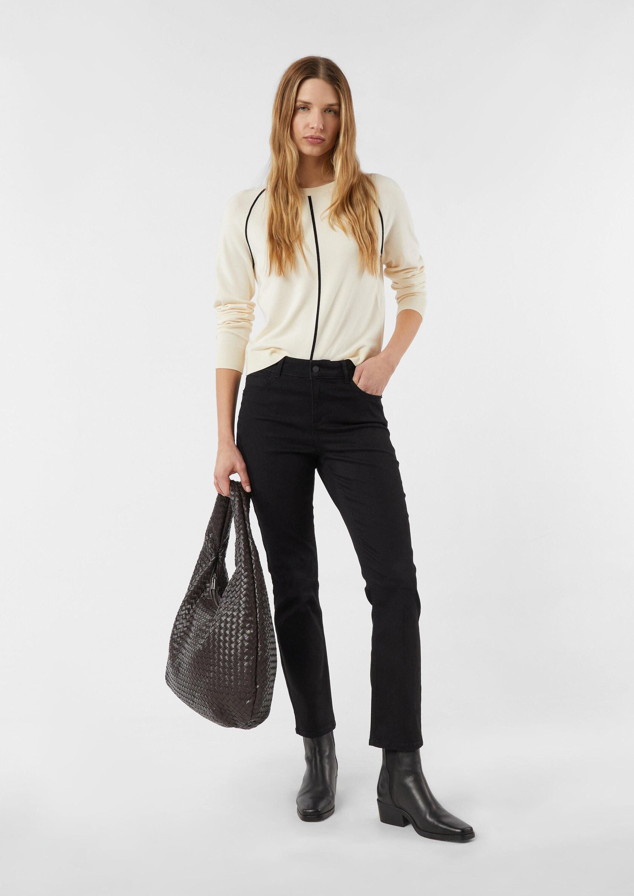 comma Longpullover Strickpullover Feinstrickpullover aus Viskosemix mit Kontrastreifen