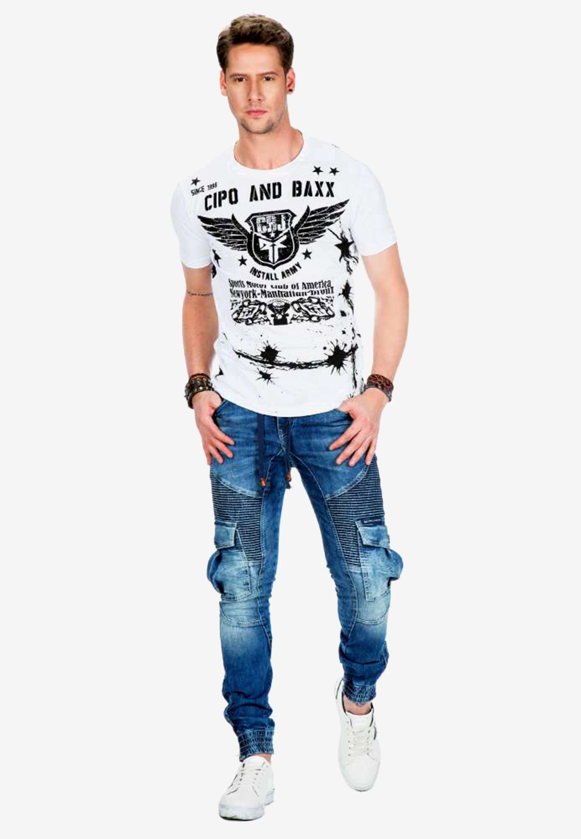 Baxx T-Shirt mit & weiß im Print Bikerstil Cipo coolem