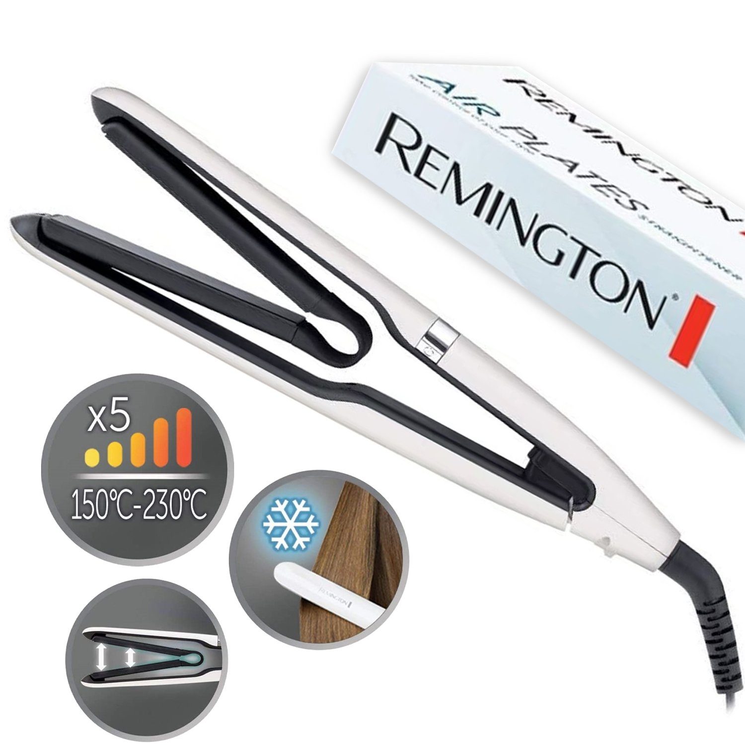 Remington Glätteisen Haarglätter Glätteisen S7412 Air Plates, Straightner, Titanium-Keramikbeschichtung, Digitales Display